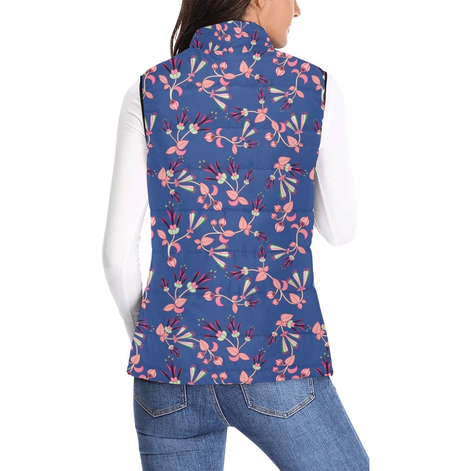 Swift Floral Peach Blue Women's Padded Vest Jacket (Model H44) Women's Padded Vest Jacket (H44) e-joyer