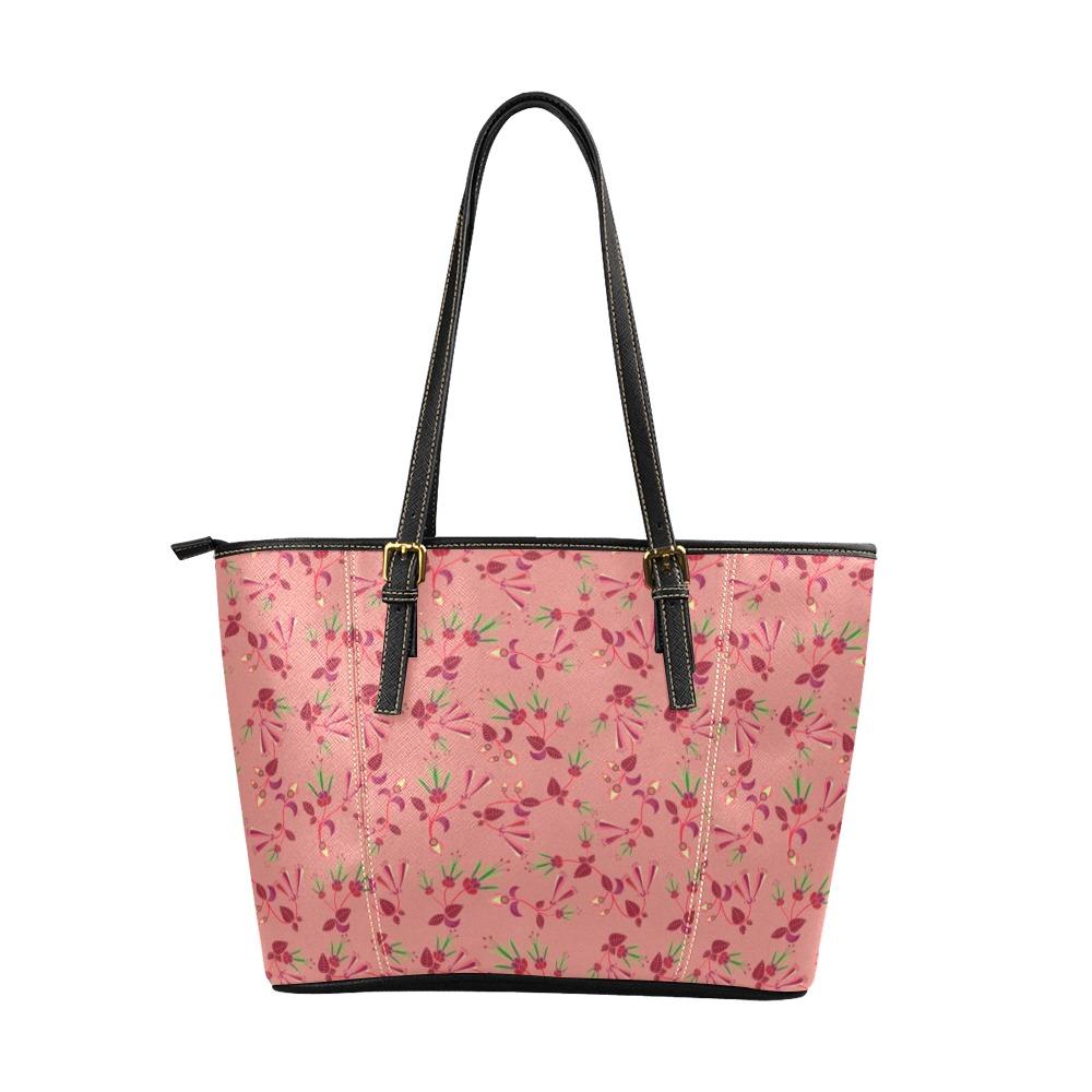 Swift Floral Peach Rouge Remix Leather Tote Bag/Large (Model 1640) Leather Tote Bag (1640) e-joyer