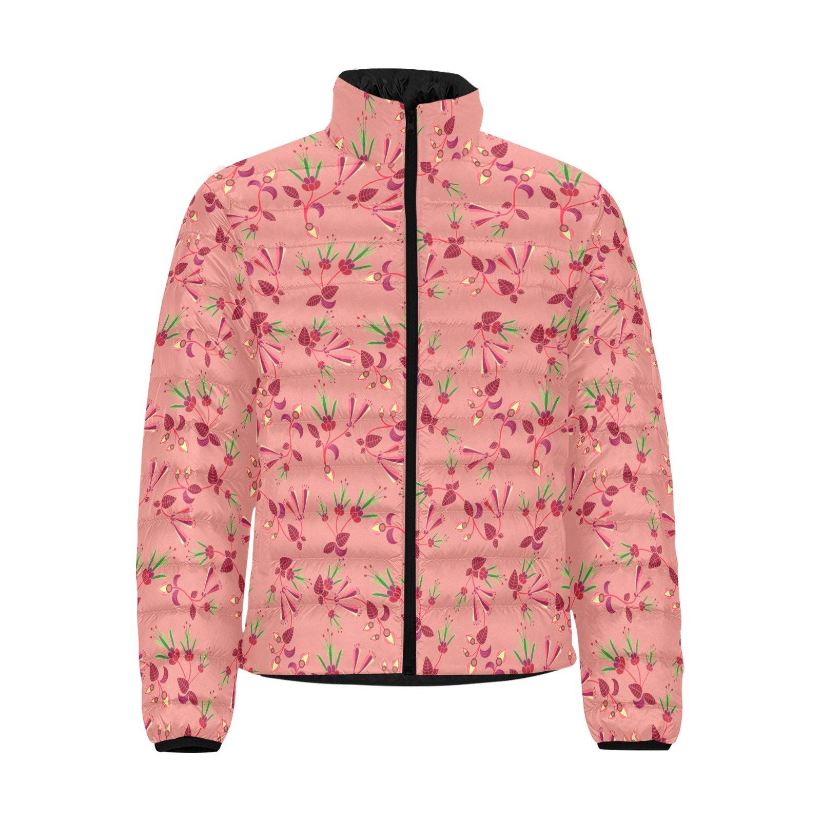 Swift Floral Peach Rouge Remix Men's Stand Collar Padded Jacket (Model H41) Men's Stand Collar Padded Jacket (H41) e-joyer