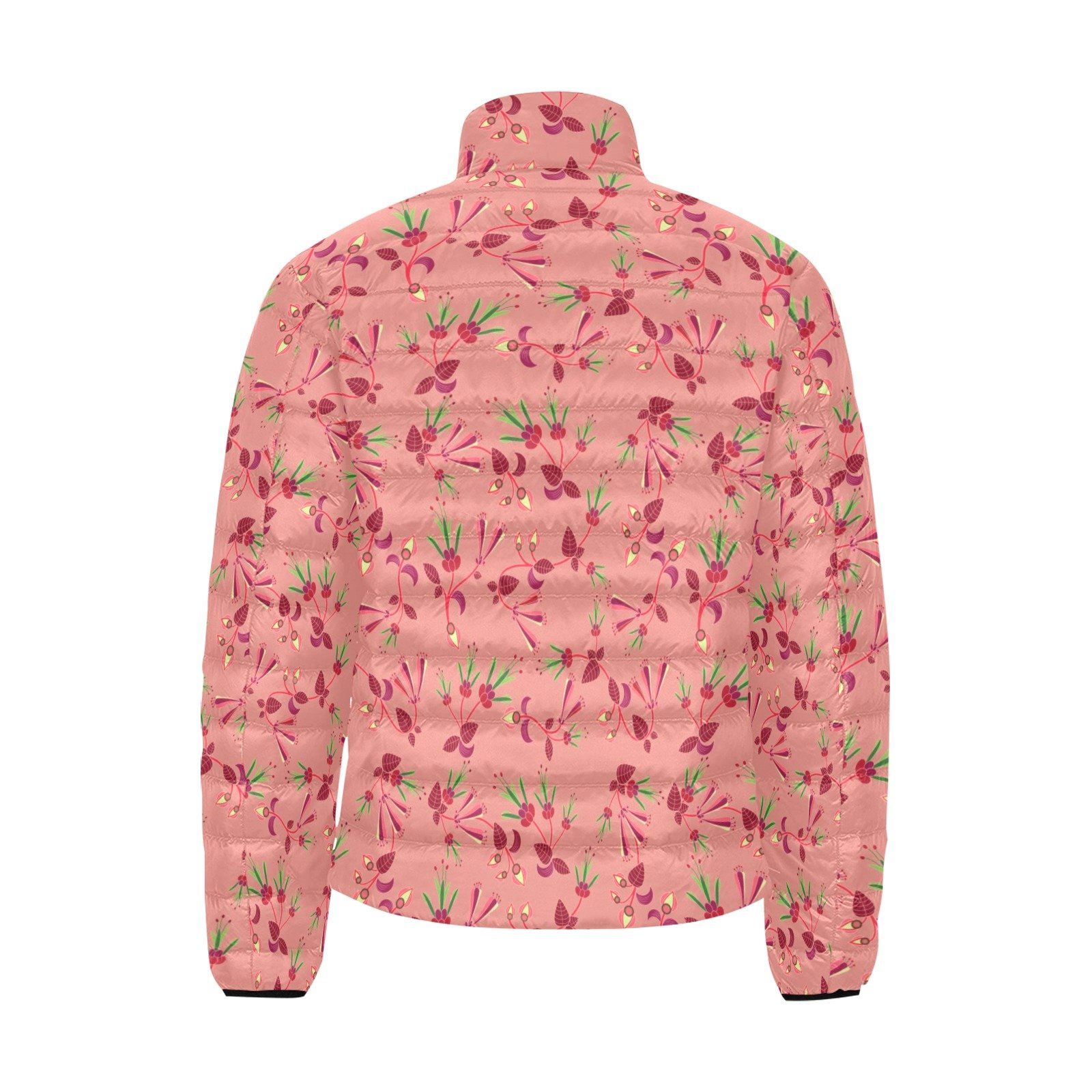 Swift Floral Peach Rouge Remix Men's Stand Collar Padded Jacket (Model H41) Men's Stand Collar Padded Jacket (H41) e-joyer