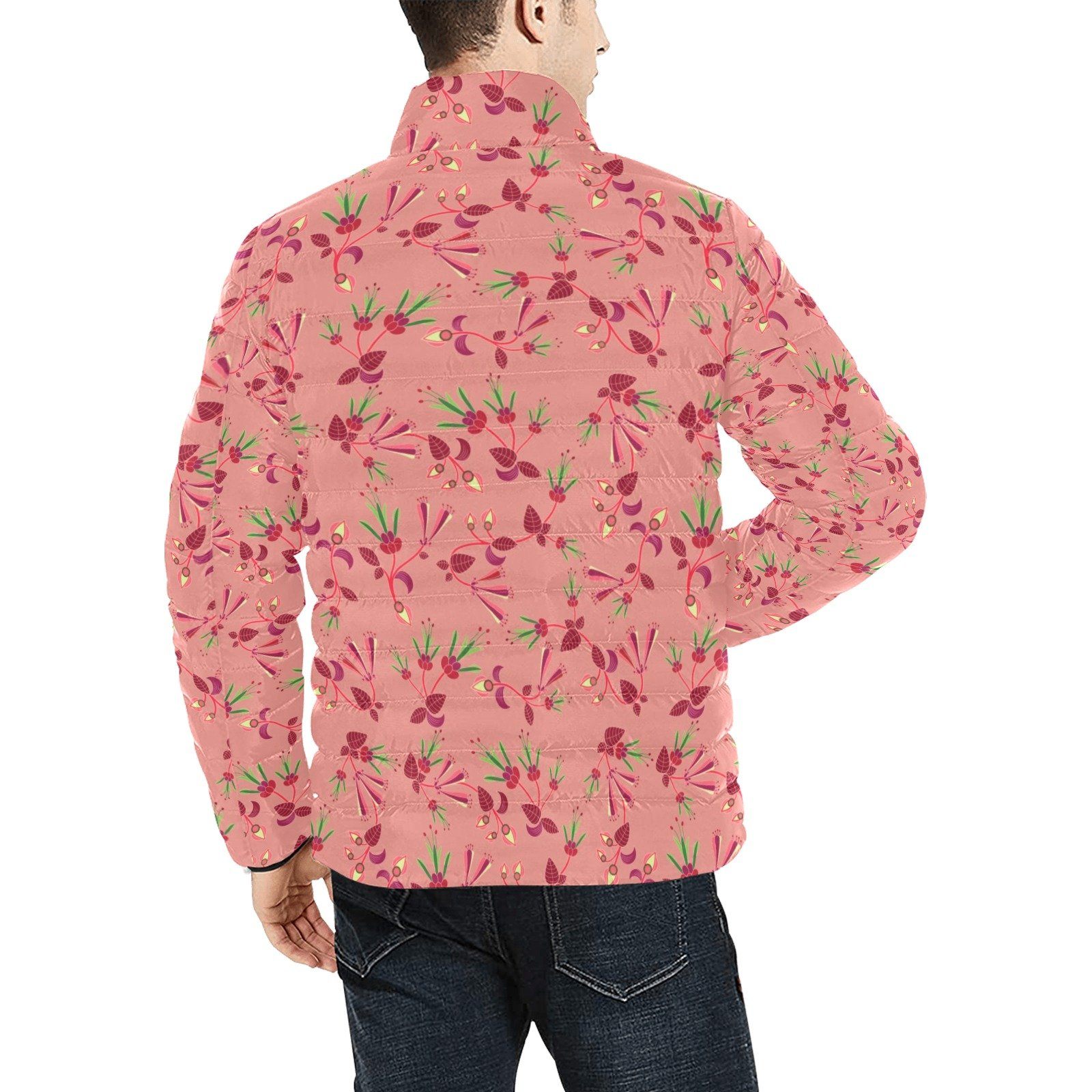 Swift Floral Peach Rouge Remix Men's Stand Collar Padded Jacket (Model H41) Men's Stand Collar Padded Jacket (H41) e-joyer