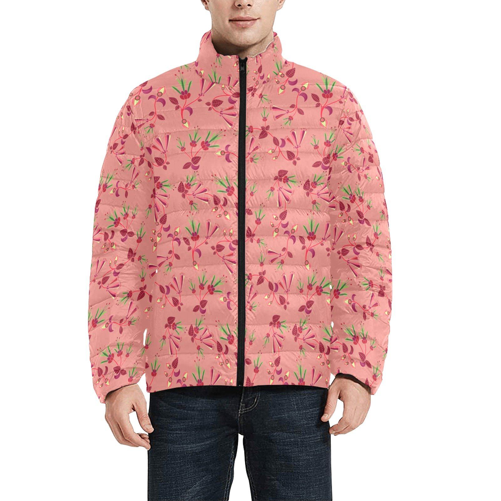 Swift Floral Peach Rouge Remix Men's Stand Collar Padded Jacket (Model H41) Men's Stand Collar Padded Jacket (H41) e-joyer