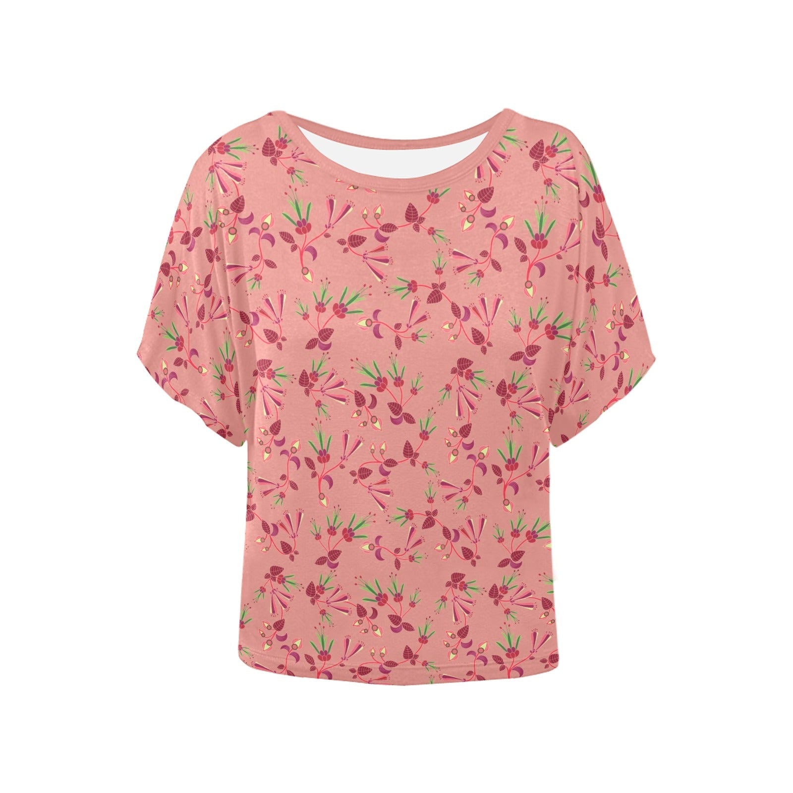 Swift Floral Peach Rouge Remix Women's Batwing-Sleeved Blouse T shirt (Model T44) Women's Batwing-Sleeved Blouse T shirt (T44) e-joyer
