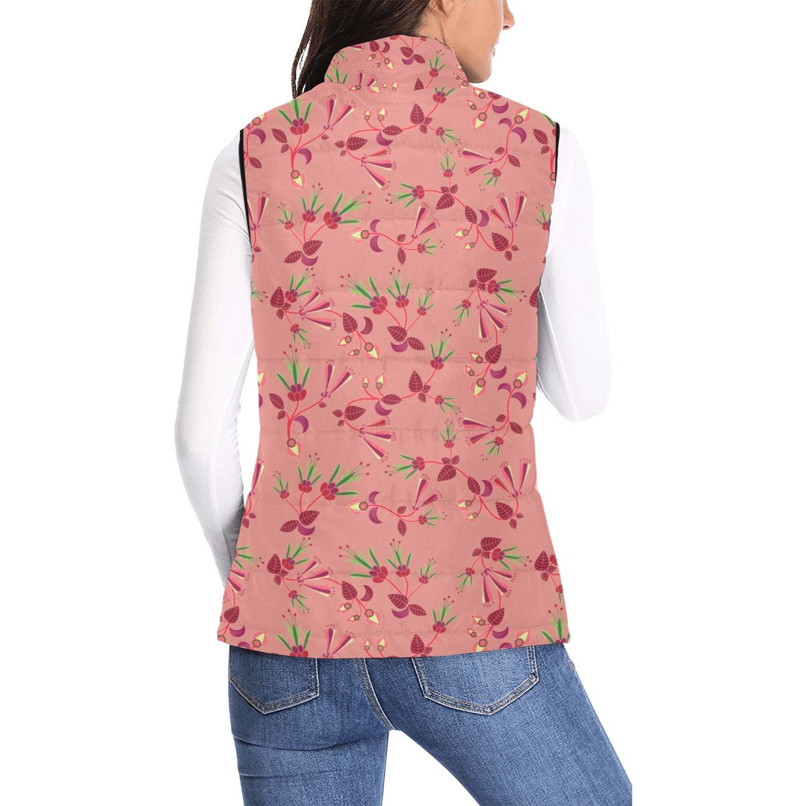Swift Floral Peach Rouge Remix Women's Padded Vest Jacket (Model H44) Women's Padded Vest Jacket (H44) e-joyer
