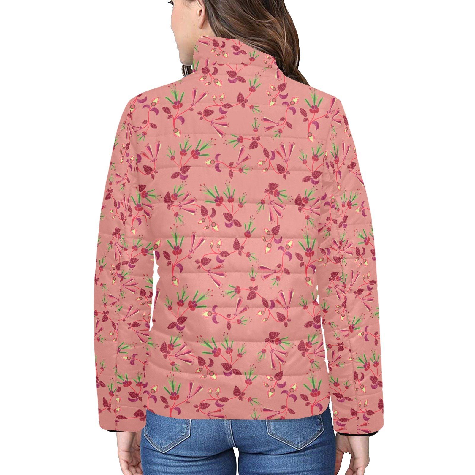 Swift Floral Peach Rouge Remix Women's Stand Collar Padded Jacket (Model H41) jacket e-joyer
