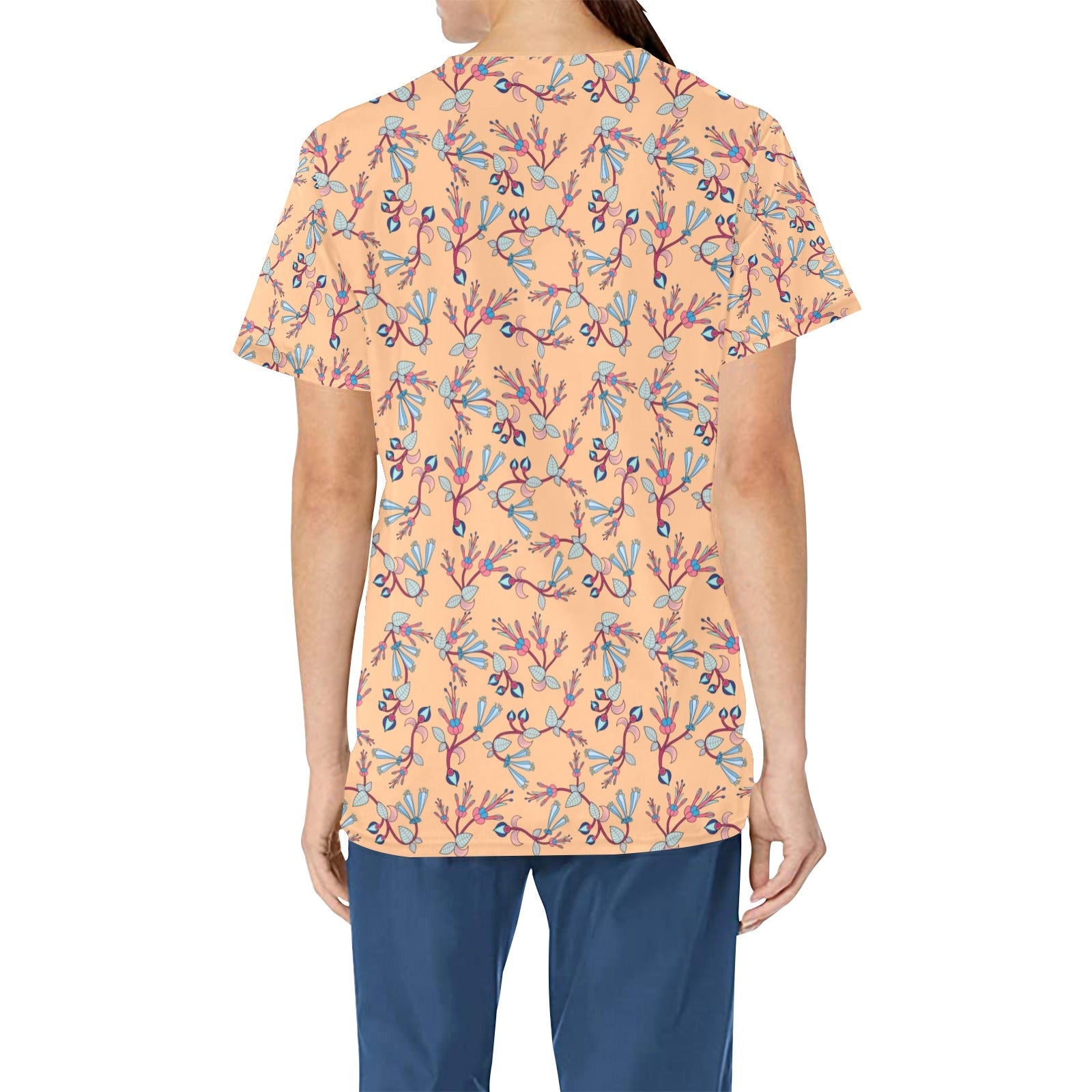 Swift Floral Peache All Over Print Scrub Top Scrub Top e-joyer