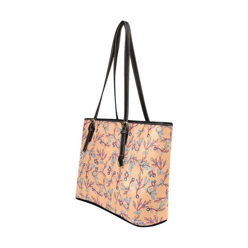 Swift Floral Peache Leather Tote Bag/Large (Model 1640) Leather Tote Bag (1640) e-joyer