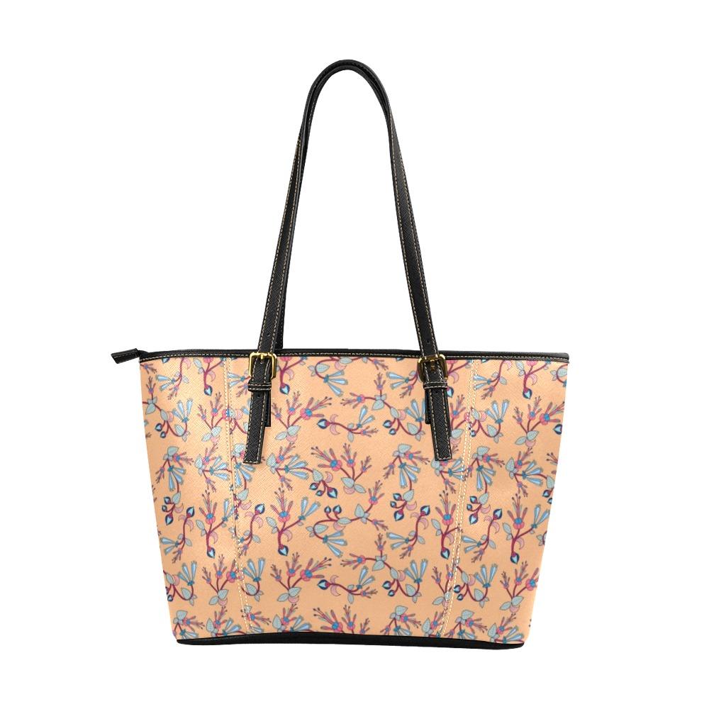 Swift Floral Peache Leather Tote Bag/Large (Model 1640) Leather Tote Bag (1640) e-joyer