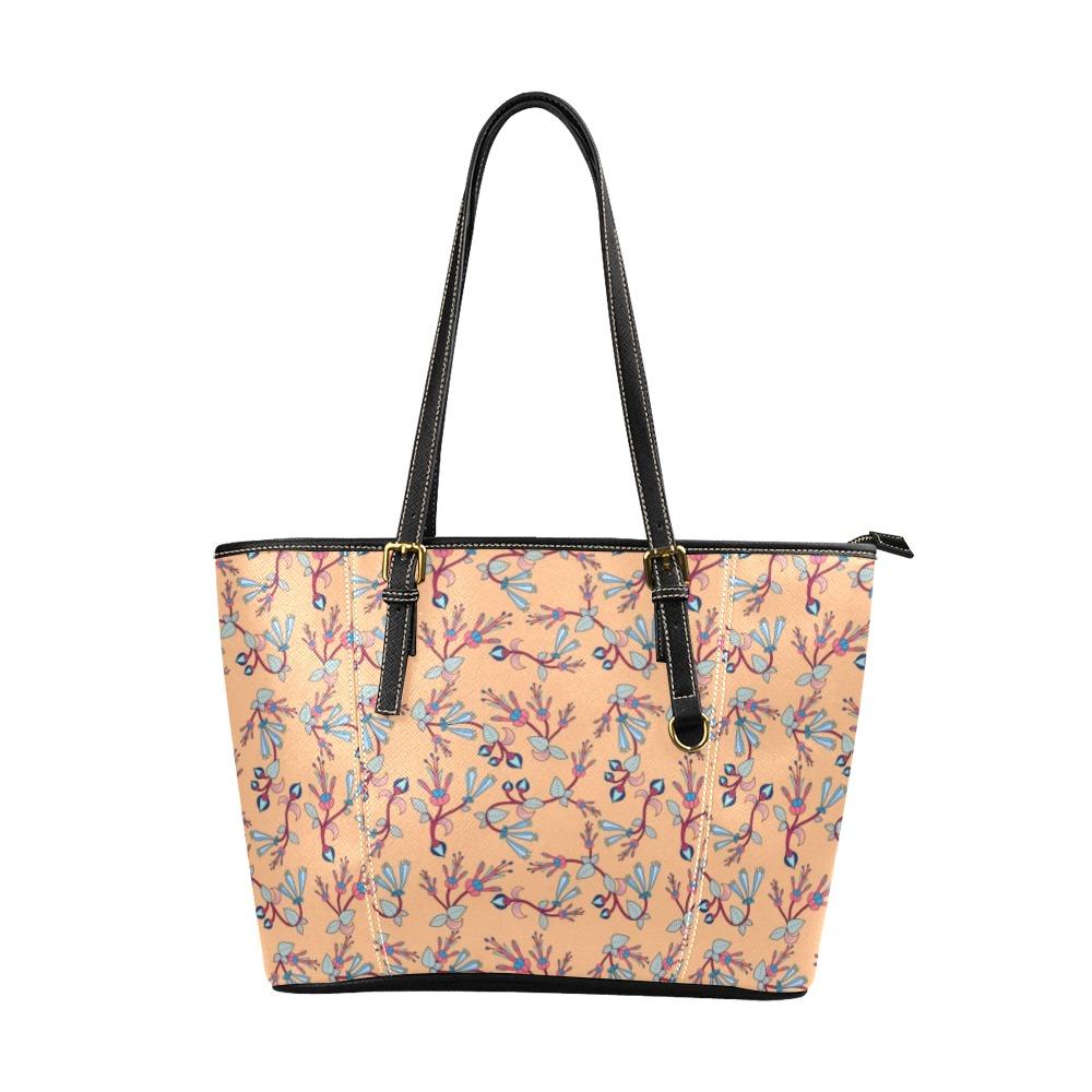 Swift Floral Peache Leather Tote Bag/Large (Model 1640) Leather Tote Bag (1640) e-joyer