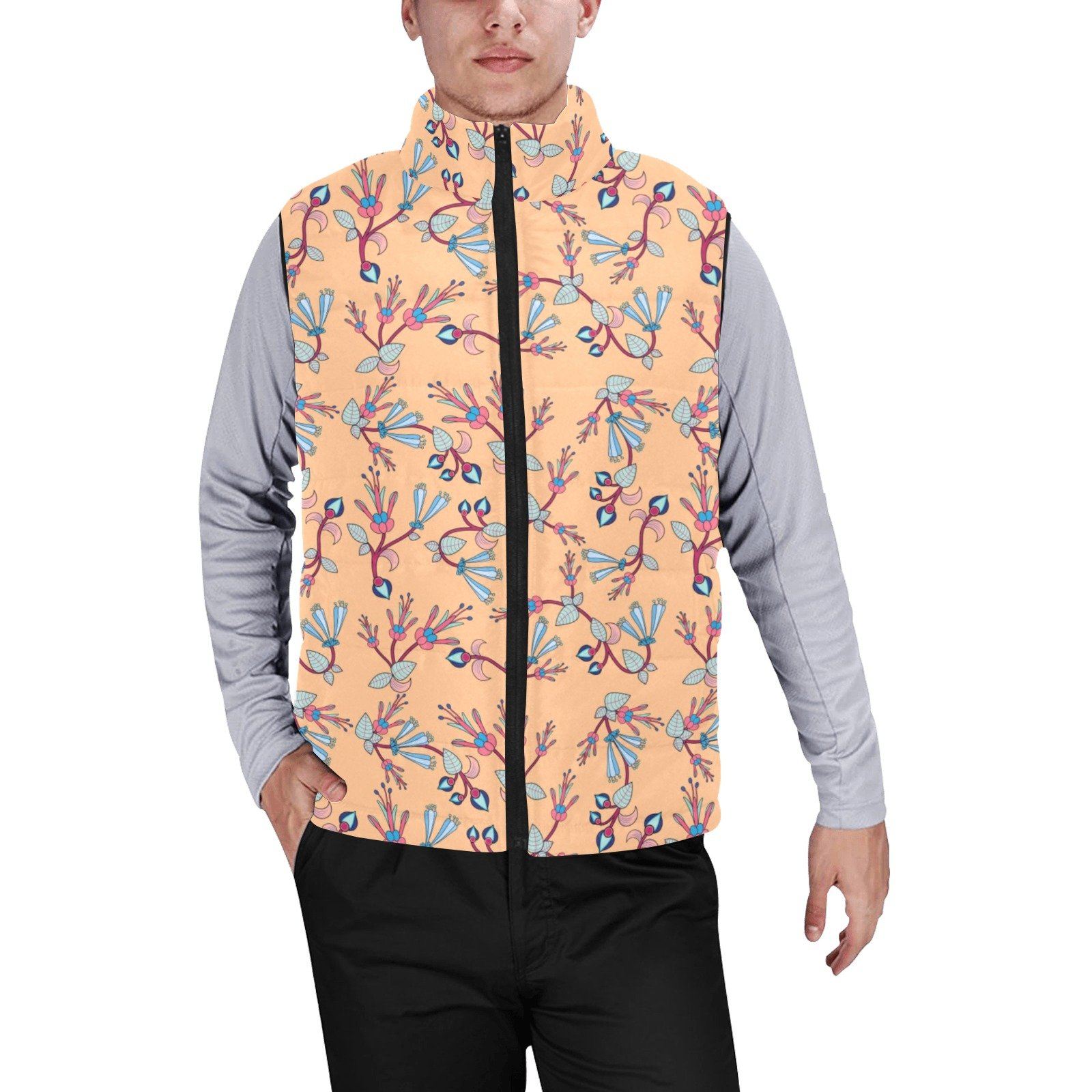 Swift Floral Peache Men's Padded Vest Jacket (Model H44) Men's Padded Vest Jacket (H44) e-joyer