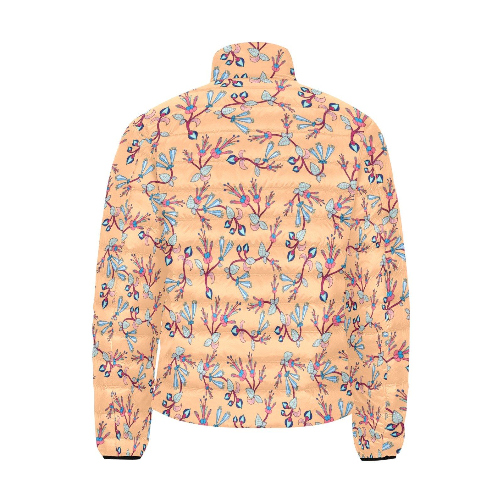 Swift Floral Peache Men's Stand Collar Padded Jacket (Model H41) Men's Stand Collar Padded Jacket (H41) e-joyer