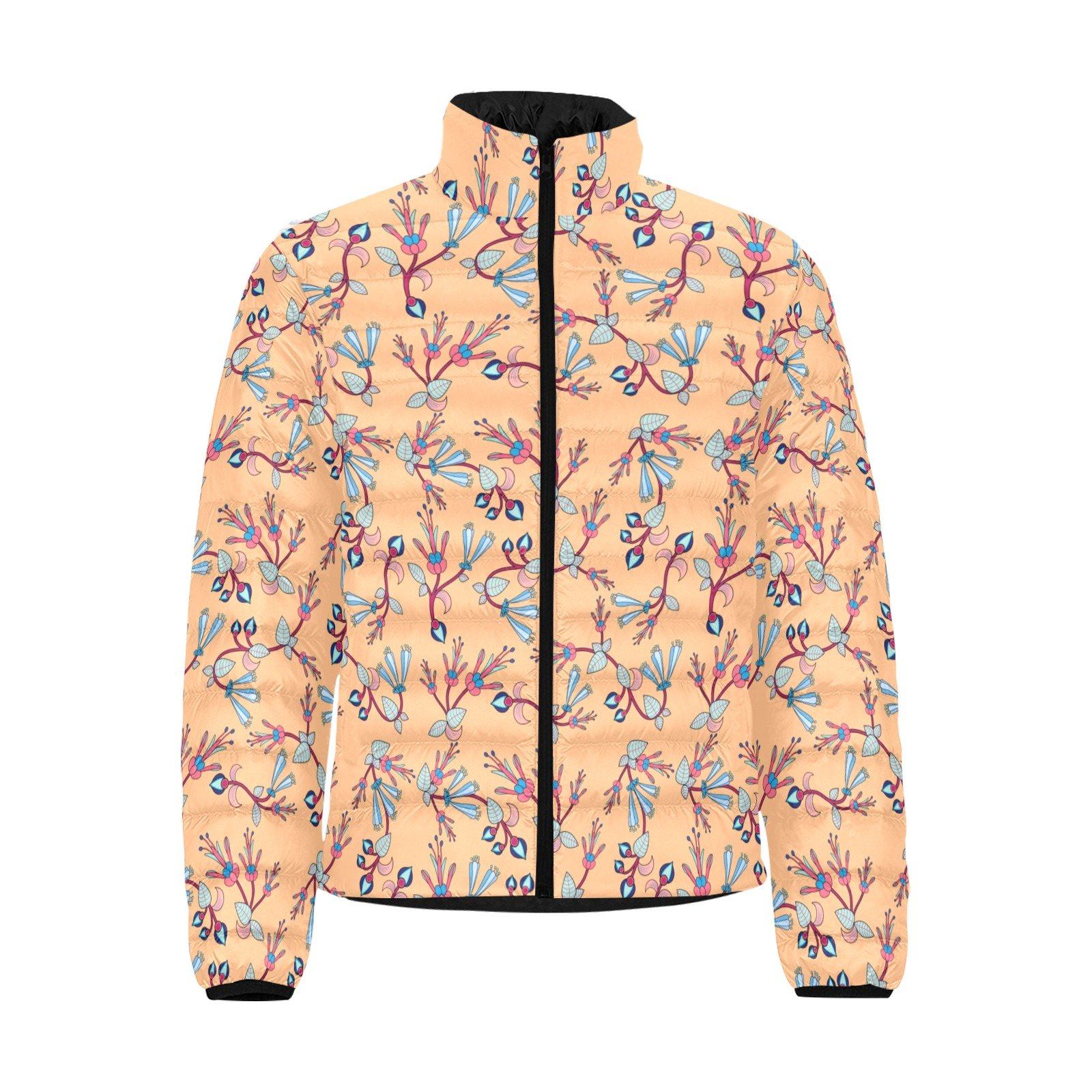 Swift Floral Peache Men's Stand Collar Padded Jacket (Model H41) Men's Stand Collar Padded Jacket (H41) e-joyer
