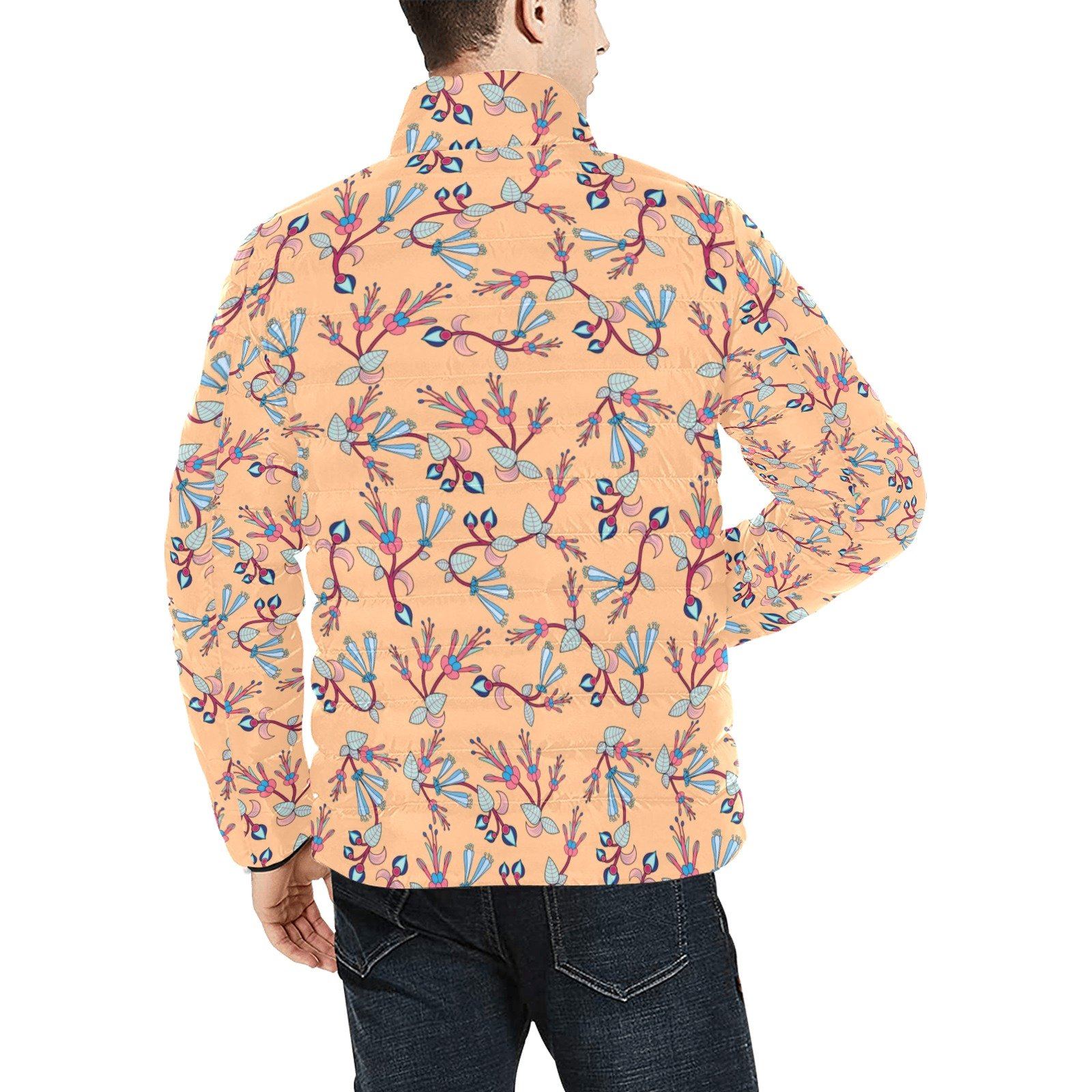 Swift Floral Peache Men's Stand Collar Padded Jacket (Model H41) Men's Stand Collar Padded Jacket (H41) e-joyer