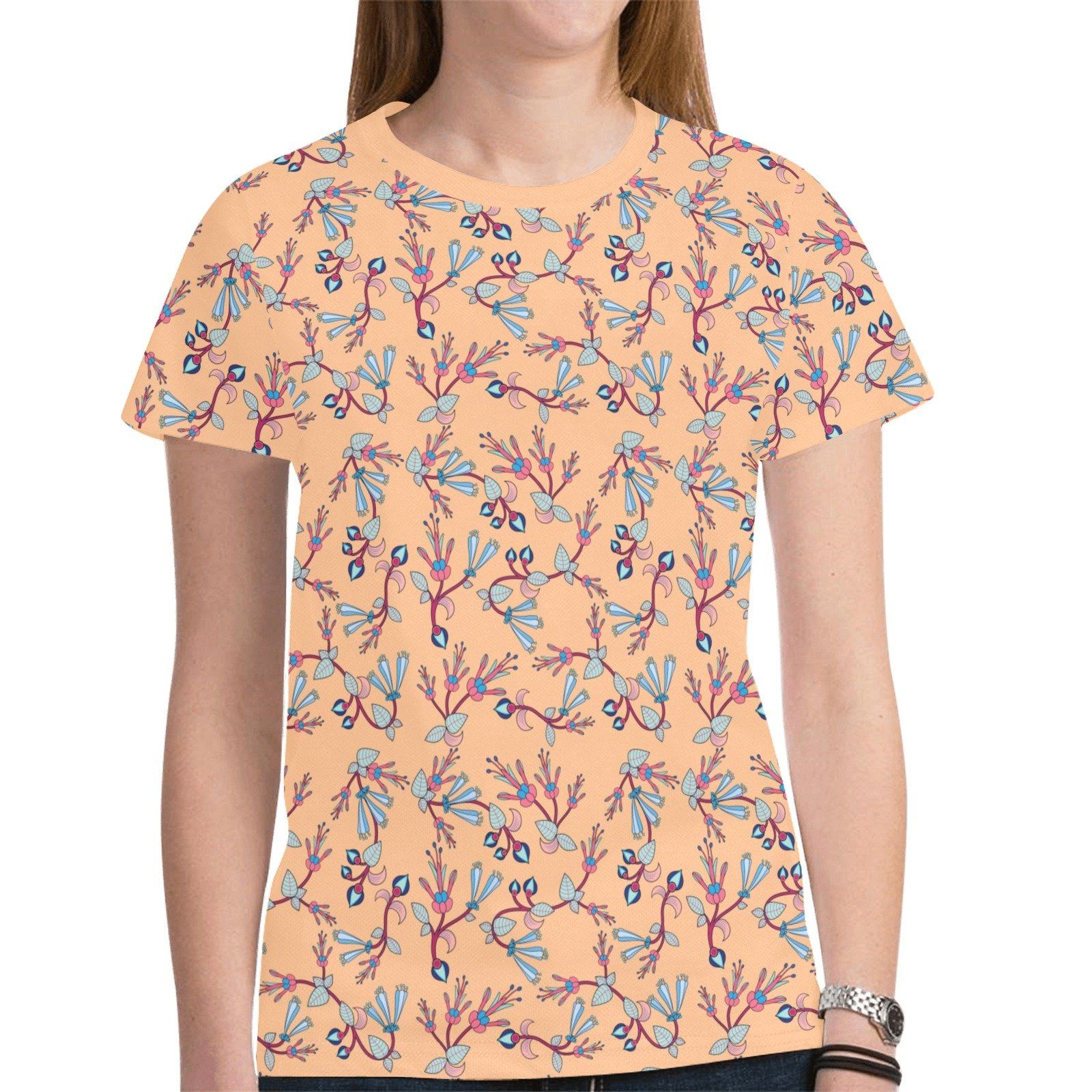 Swift Floral Peache New All Over Print T-shirt for Women (Model T45) tshirt e-joyer