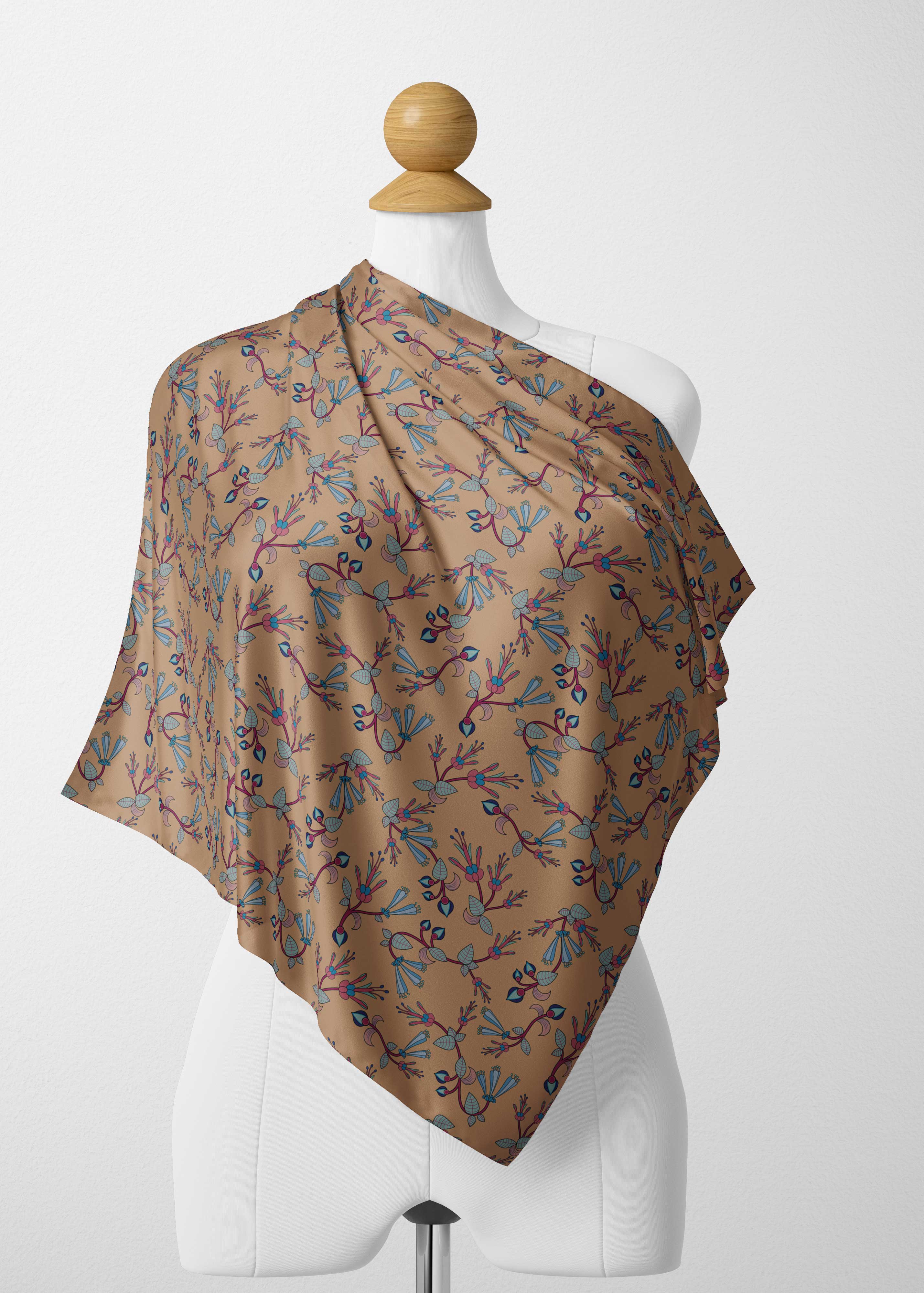 Swift Floral Peache Satin Shawl Scarf 49 Dzine