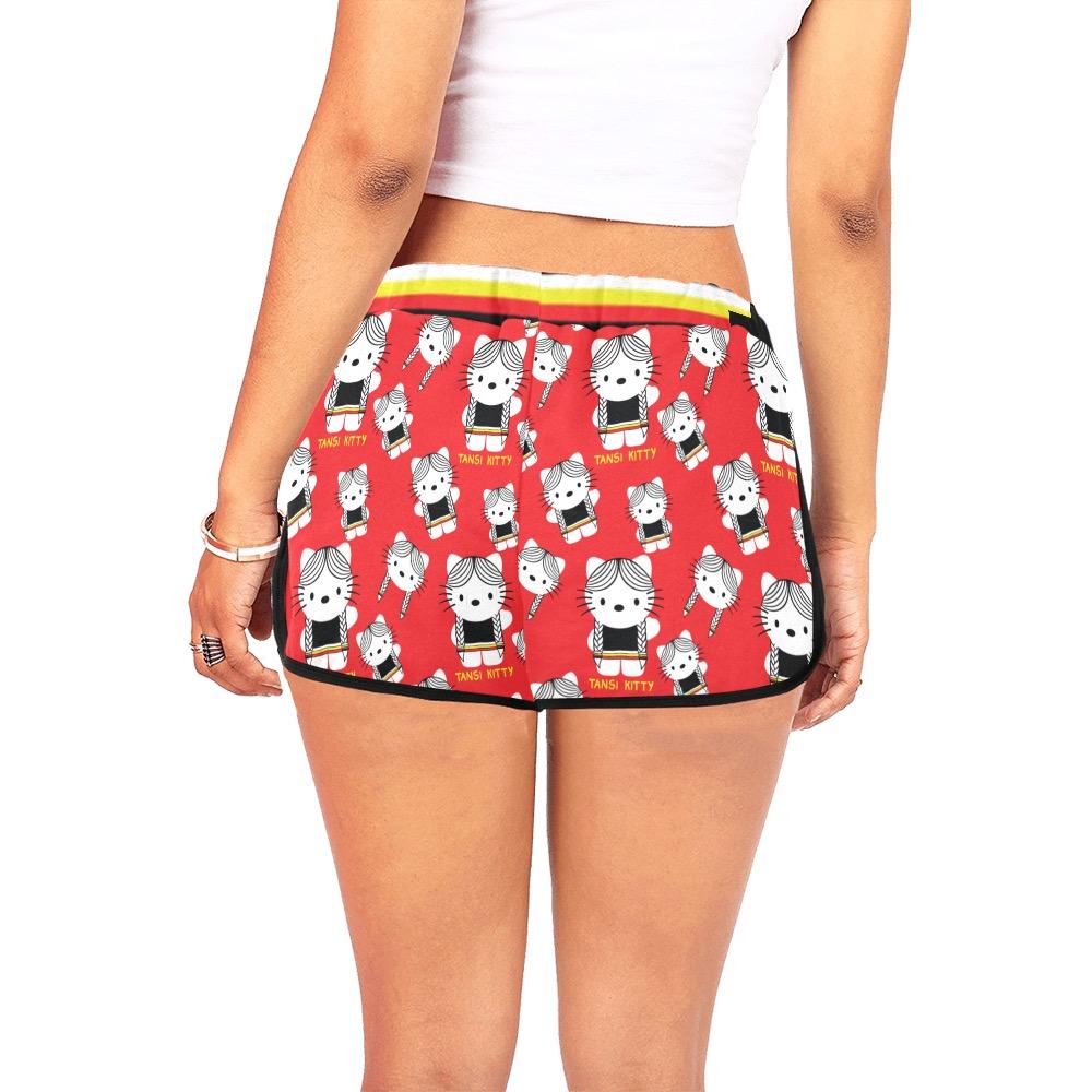 Tansi Kitty Medicine Band Type Red Women's All Over Print Relaxed Shorts (Model L19) Women's All Over Print Relaxed Shorts (L19) e-joyer