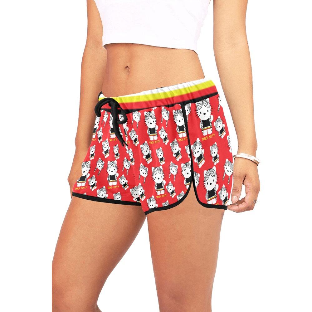 Tansi Kitty Medicine Band Type Red Women's All Over Print Relaxed Shorts (Model L19) Women's All Over Print Relaxed Shorts (L19) e-joyer