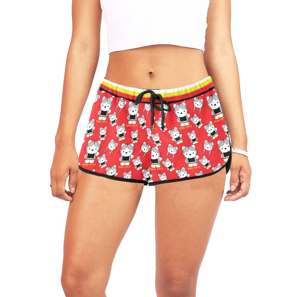 Tansi Kitty Medicine Band Type Red Women's All Over Print Relaxed Shorts (Model L19) Women's All Over Print Relaxed Shorts (L19) e-joyer