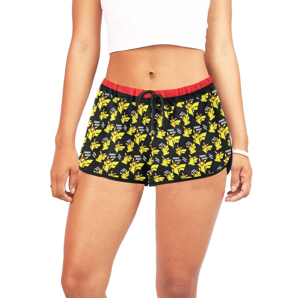 Thunder Mouse Shorts Black Women's All Over Print Relaxed Shorts (Model L19) Women's All Over Print Relaxed Shorts (L19) e-joyer