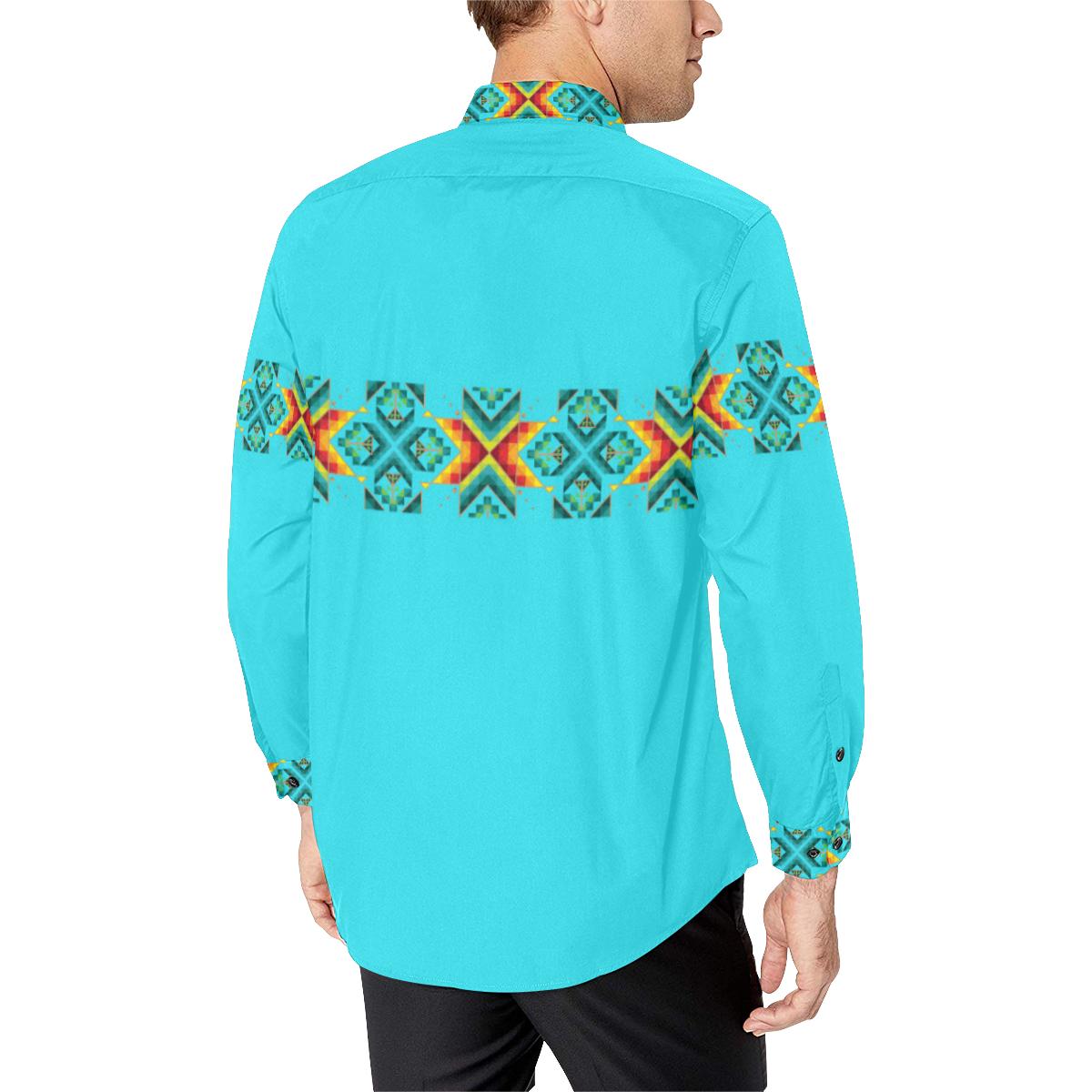 Turquoise Blanket Strip-1 Men's All Over Print Casual Dress Shirt (Model T61) Men's Dress Shirt (T61) e-joyer
