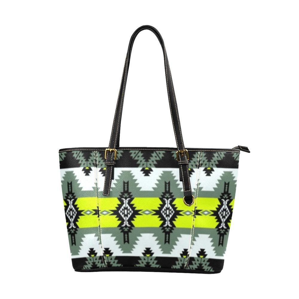 Two Spirit Medicine Leather Tote Bag/Large (Model 1640) Leather Tote Bag (1640) e-joyer