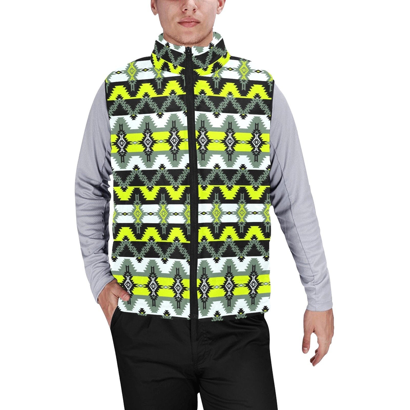 Two Spirit Medicine Men's Padded Vest Jacket (Model H44) Men's Padded Vest Jacket (H44) e-joyer