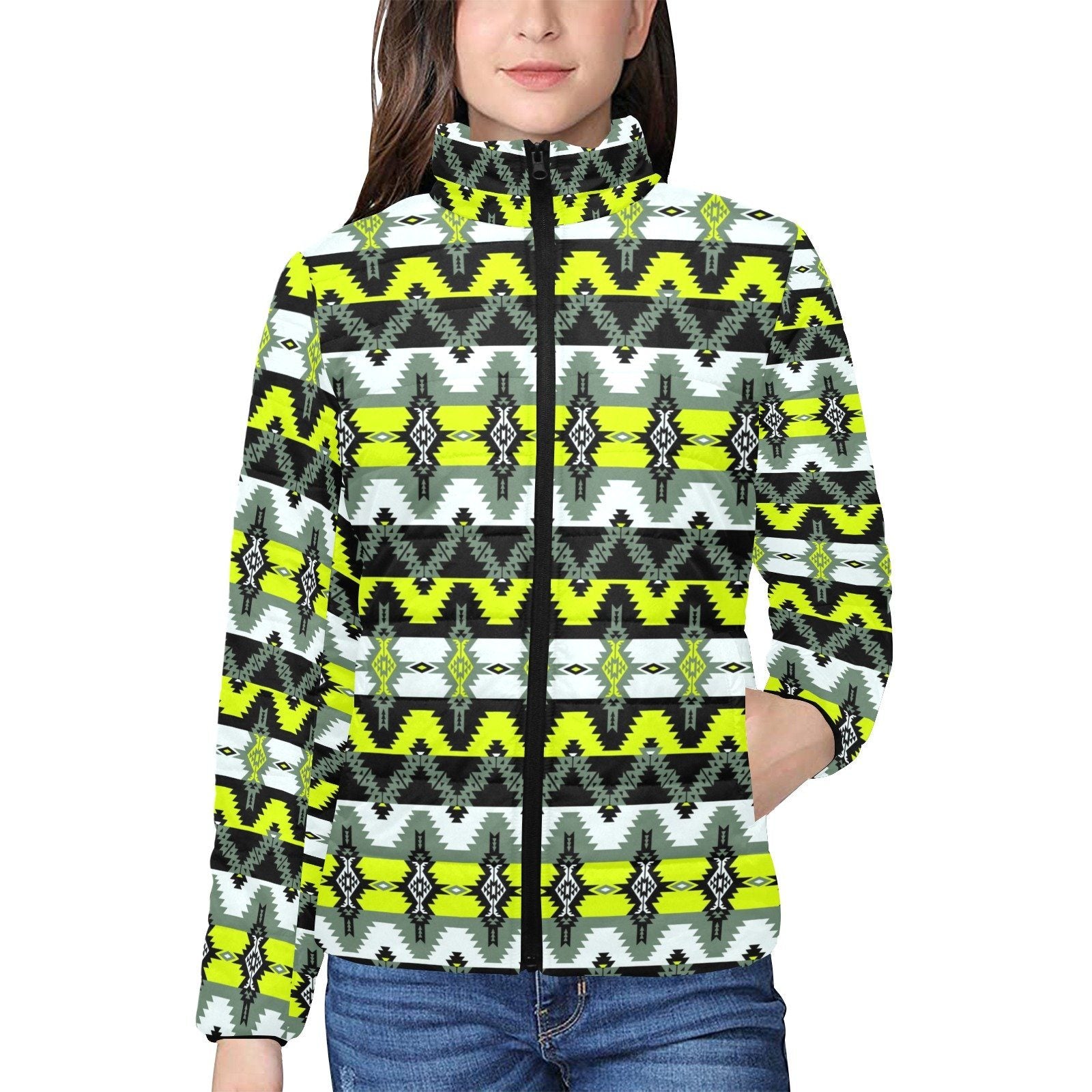 Two Spirit Medicine Women's Stand Collar Padded Jacket (Model H41) jacket e-joyer