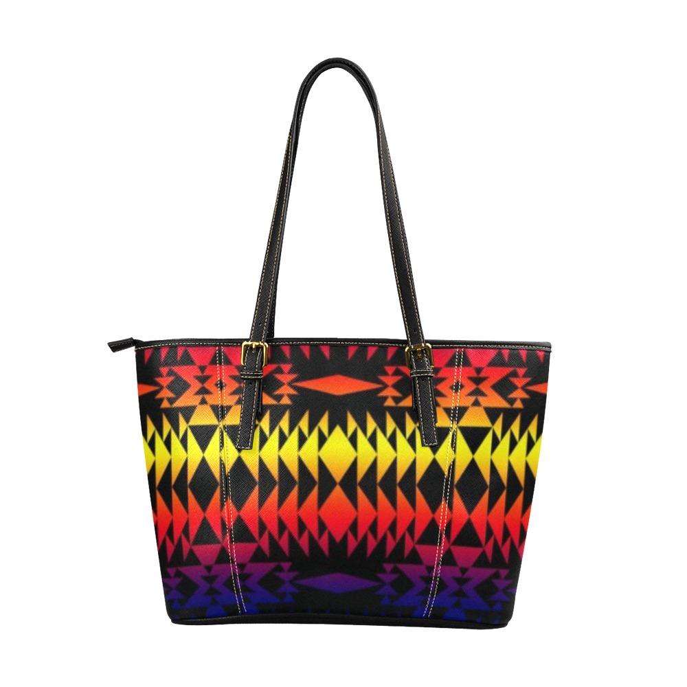 Two Worlds Apart Leather Tote Bag/Large (Model 1640) Leather Tote Bag (1640) e-joyer