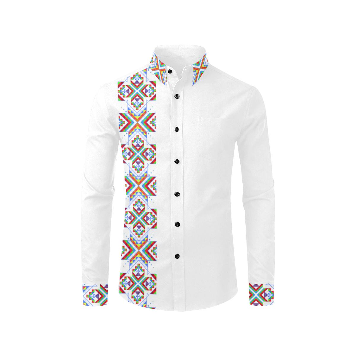 White Blanket Strip on White Men's All Over Print Casual Dress Shirt (Model T61) Men's Dress Shirt (T61) e-joyer