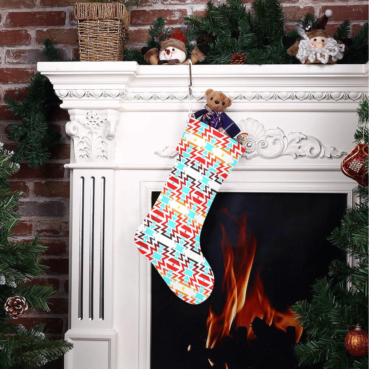 White Fire and Turquoise Christmas Stocking holiday stocking e-joyer