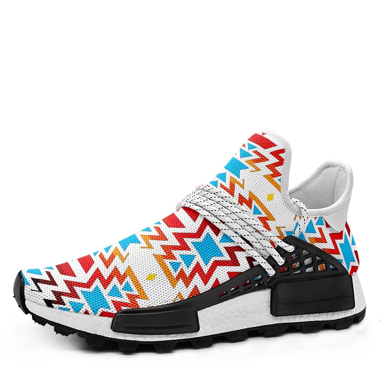 White Fire and Turquoise Okaki Sneakers Shoes 49 Dzine