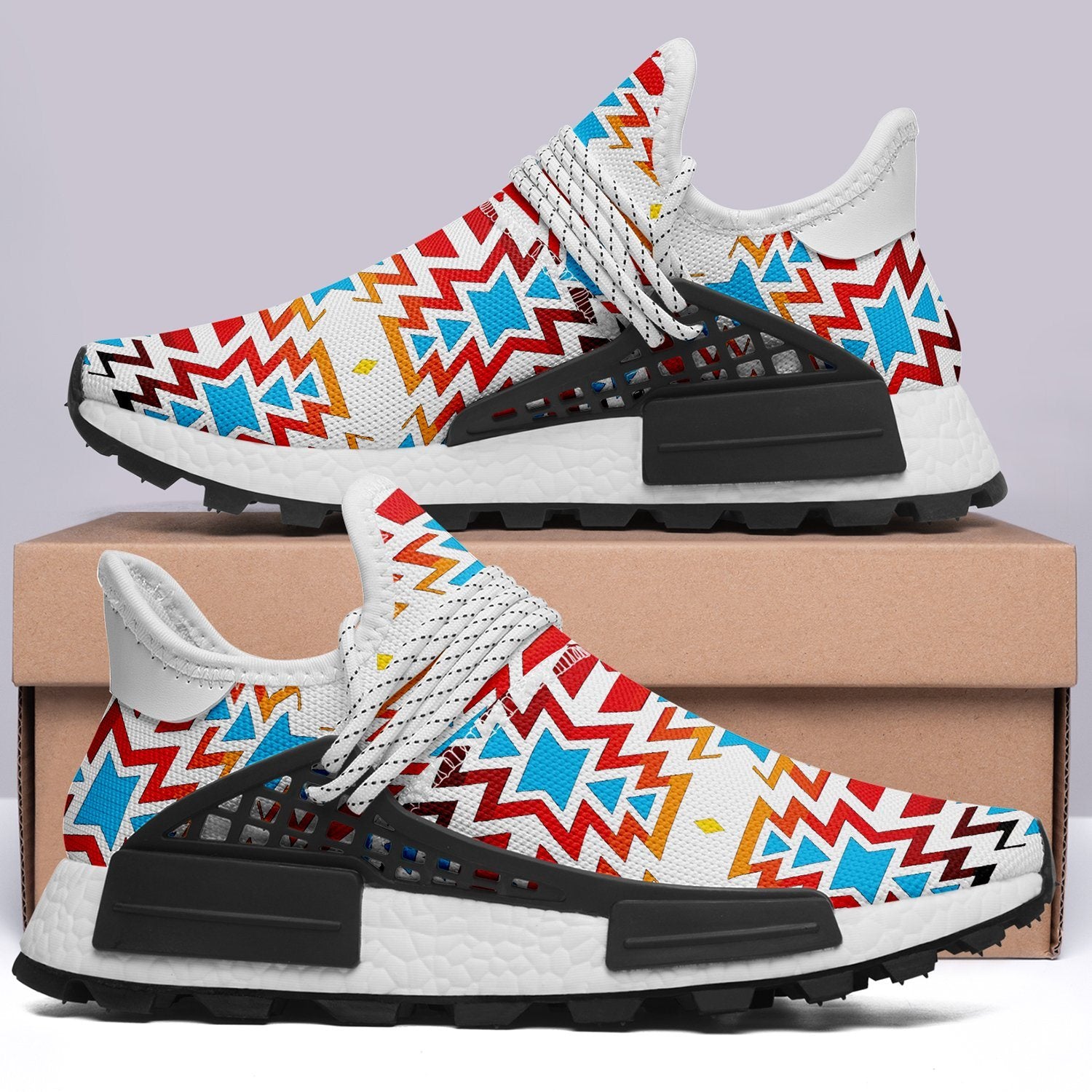 White Fire and Turquoise Okaki Sneakers Shoes 49 Dzine