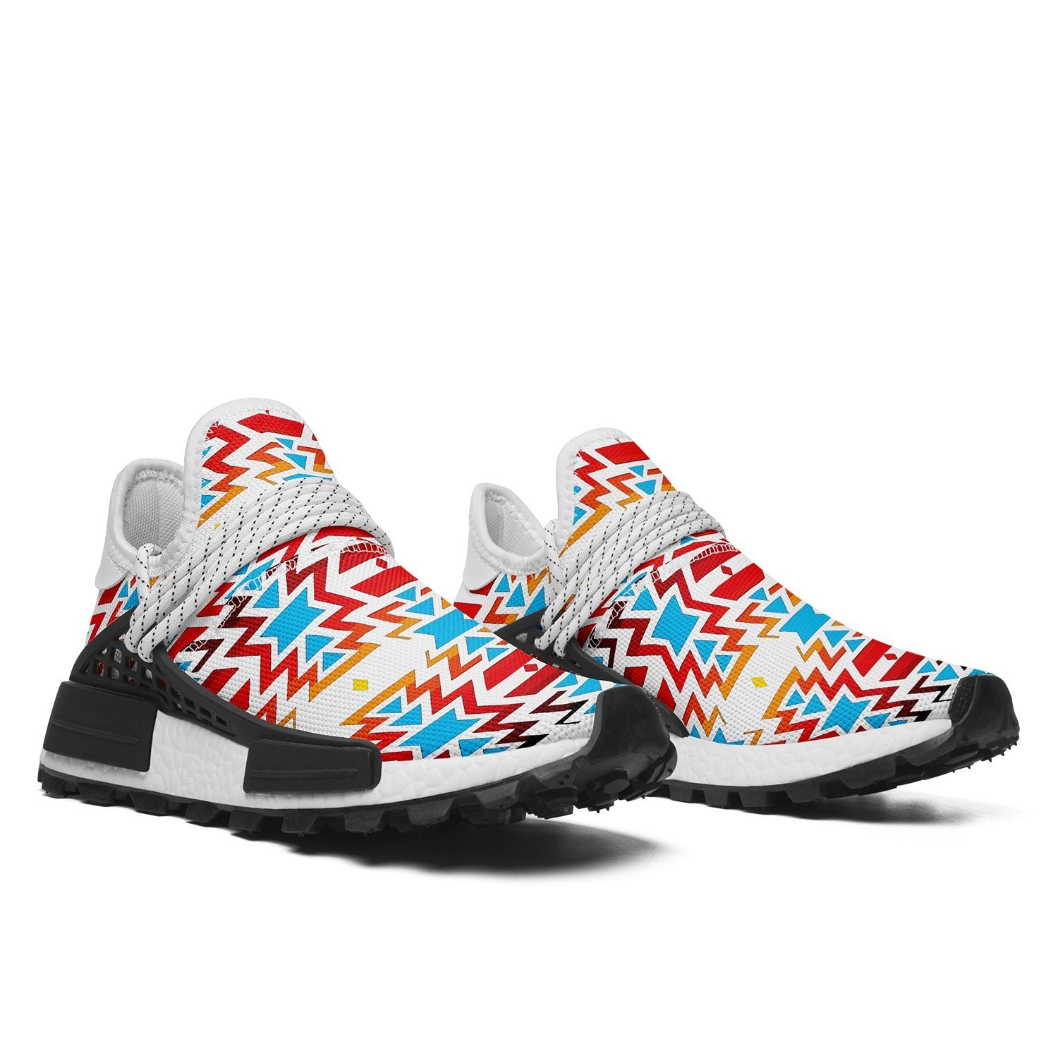 White Fire and Turquoise Okaki Sneakers Shoes 49 Dzine