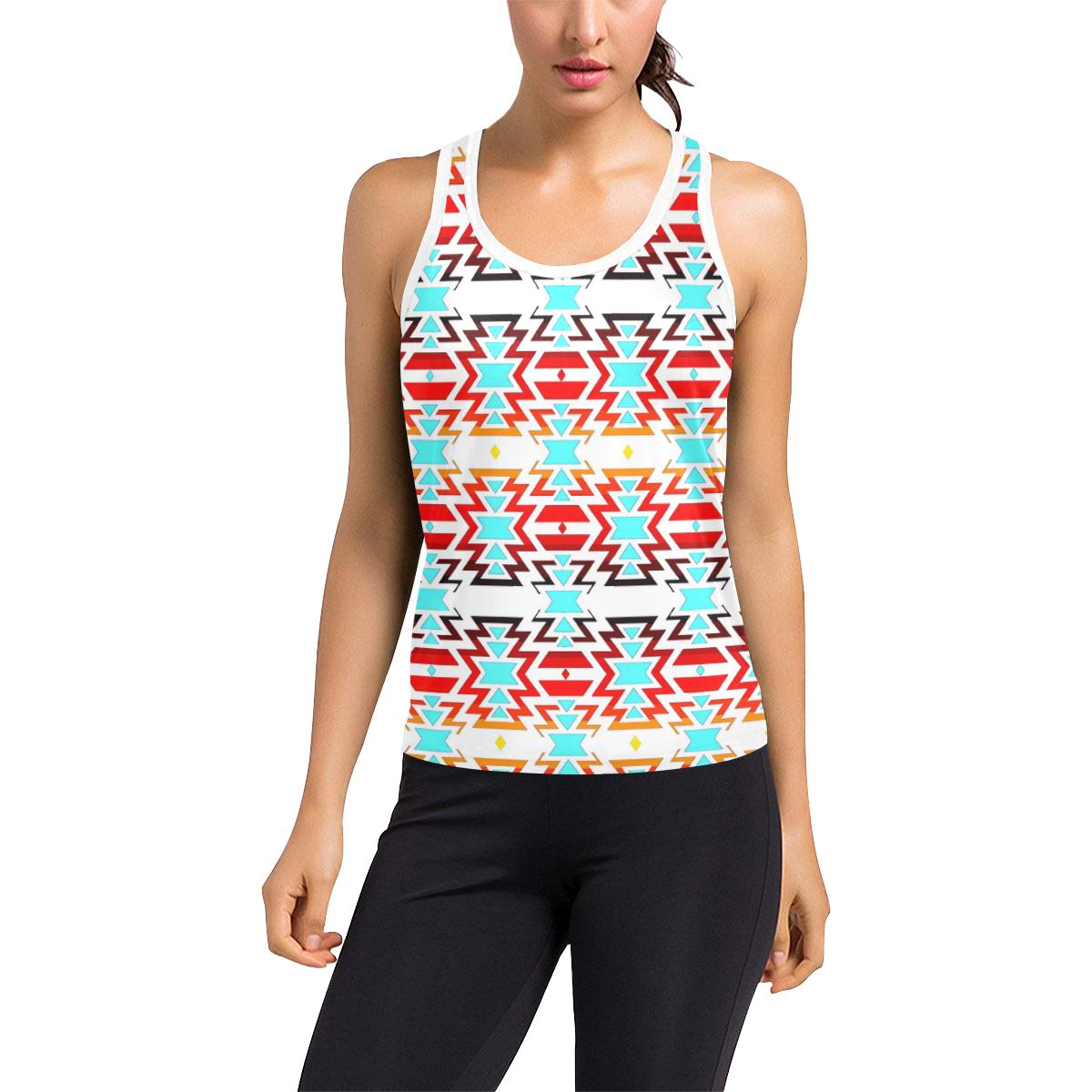 White Fire and Turquoise Women's Racerback Tank Top (Model T60) Racerback Tank Top (T60) e-joyer