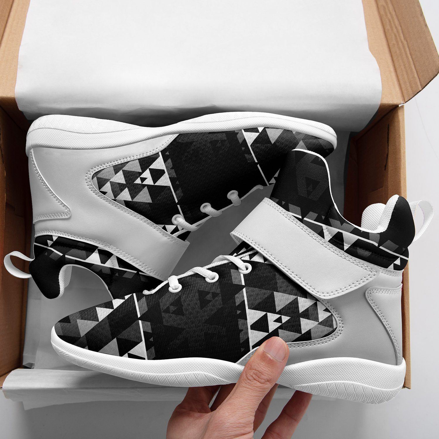 Writing on Stone Black and White Ipottaa Basketball / Sport High Top Shoes - White Sole 49 Dzine