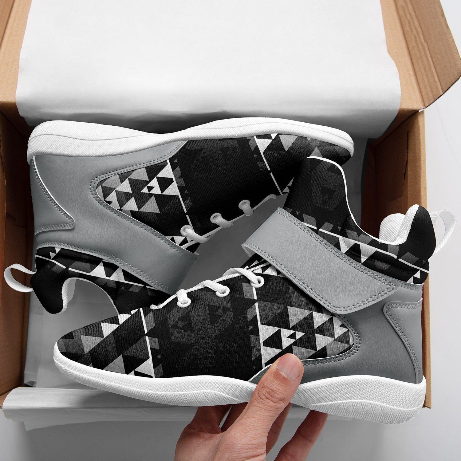 Writing on Stone Black and White Ipottaa Basketball / Sport High Top Shoes - White Sole 49 Dzine