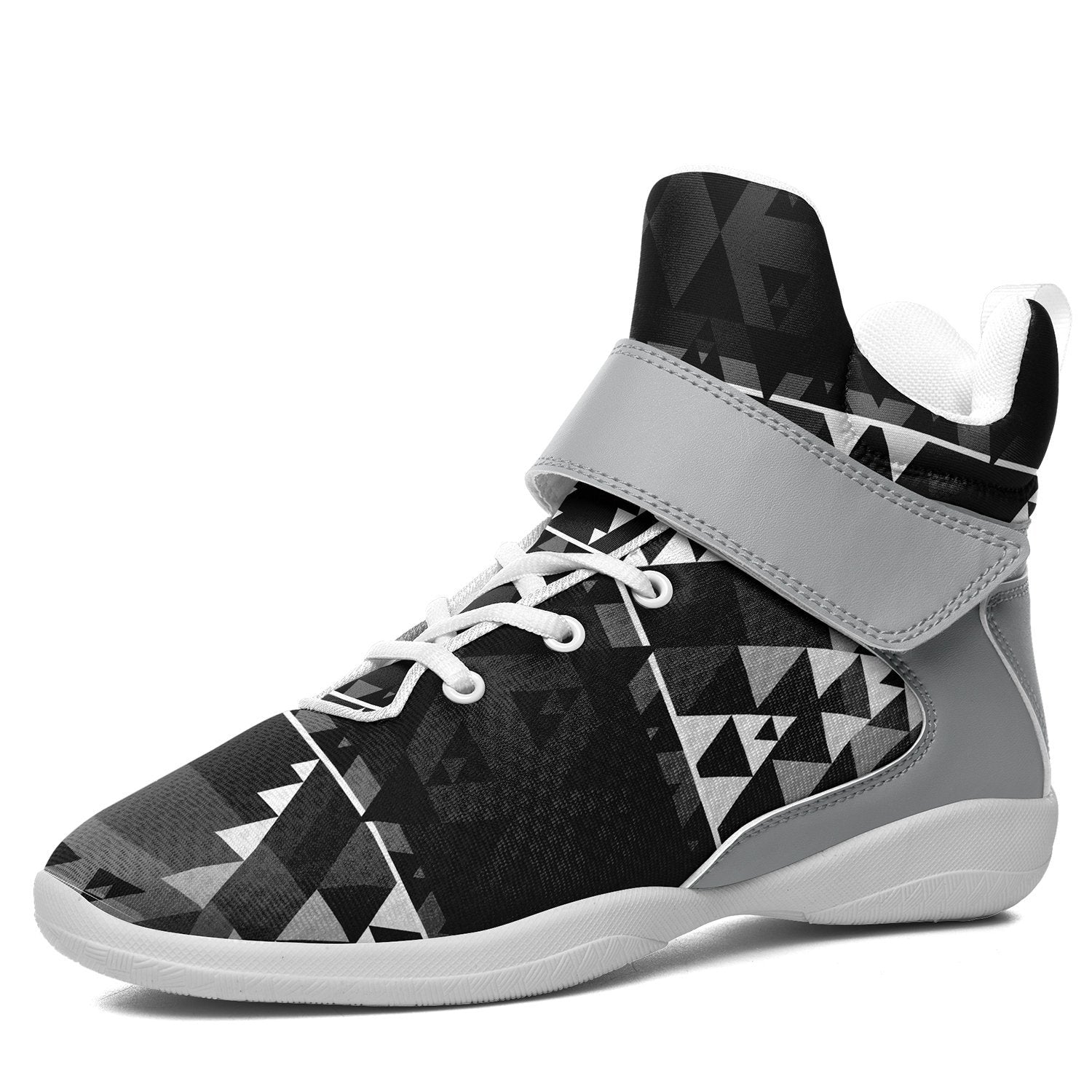 Writing on Stone Black and White Ipottaa Basketball / Sport High Top Shoes - White Sole 49 Dzine US Men 7 / EUR 40 White Sole with Gray Strap