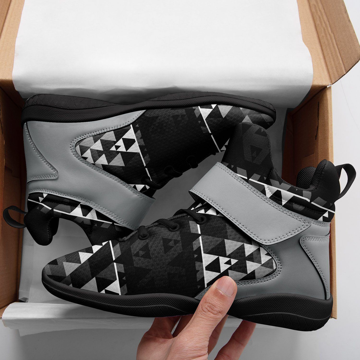 Writing on Stone Black and White Kid's Ipottaa Basketball / Sport High Top Shoes 49 Dzine