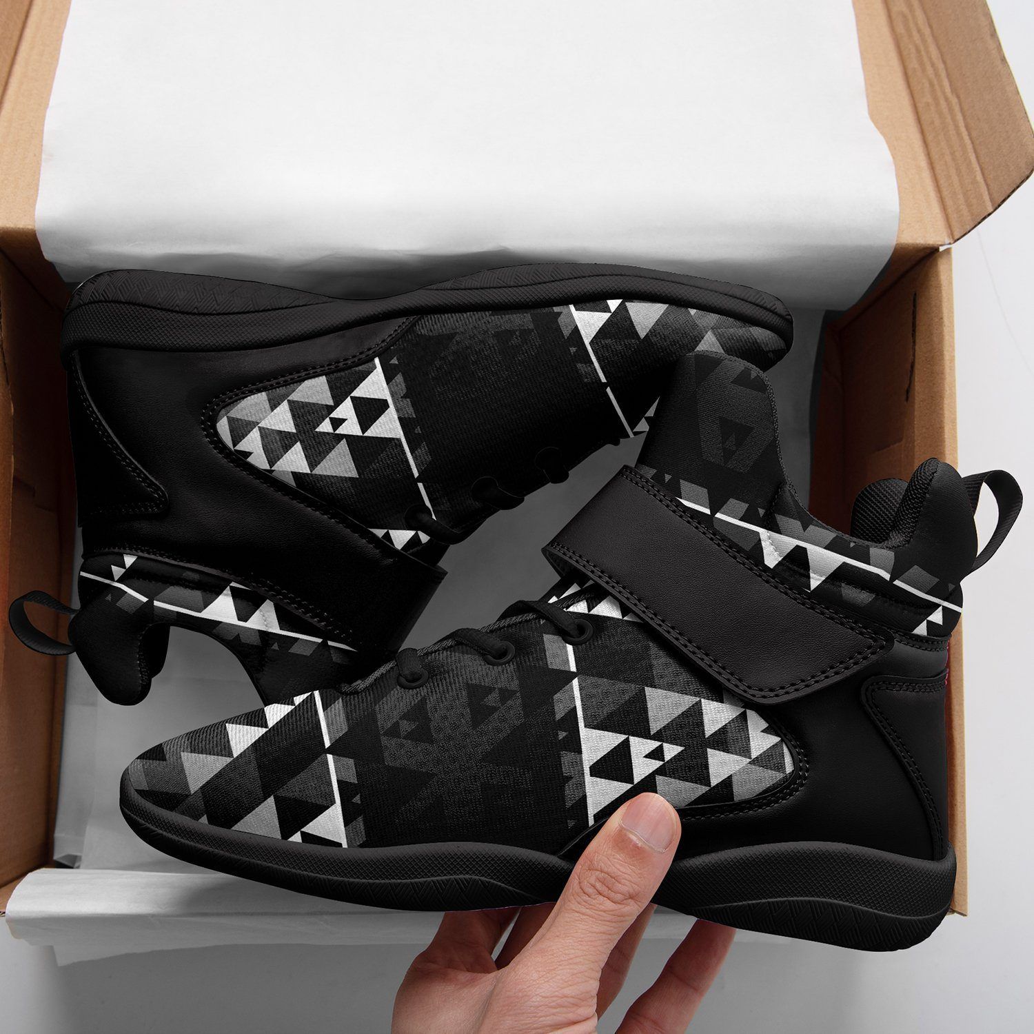 Writing on Stone Black and White Kid's Ipottaa Basketball / Sport High Top Shoes 49 Dzine