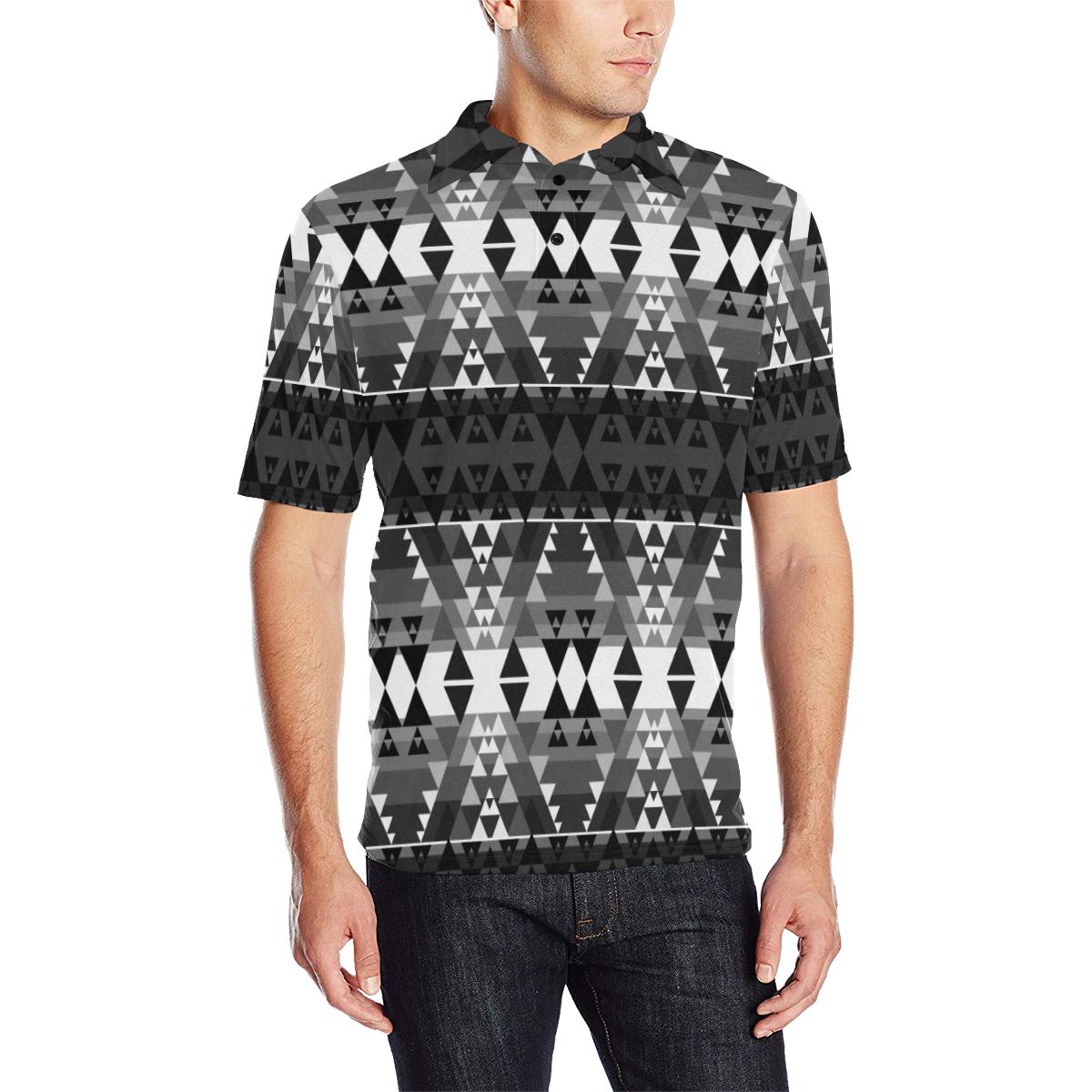 Writing on Stone Black and White Men's All Over Print Polo Shirt (Model T55) Men's Polo Shirt (Model T55) e-joyer