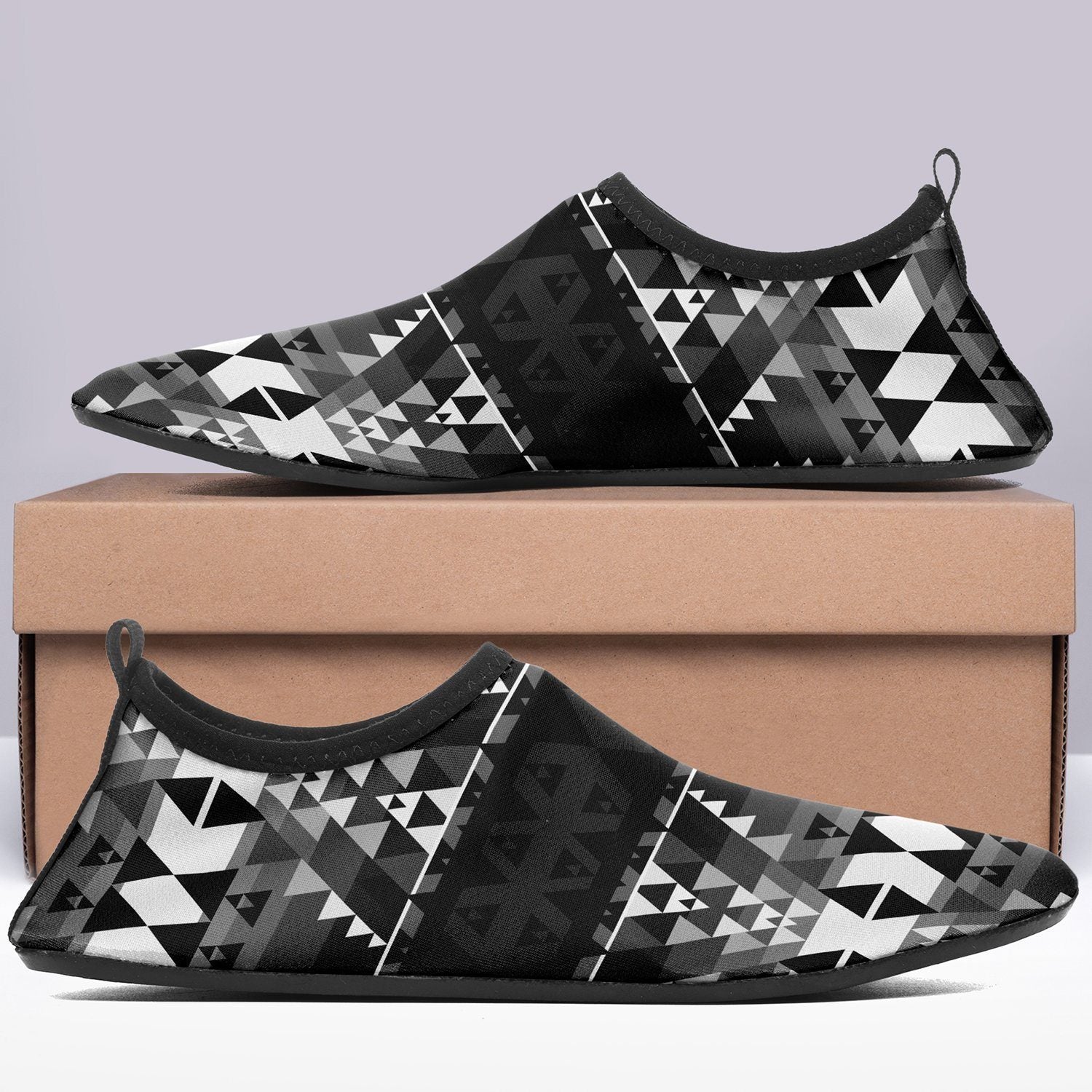Writing on Stone Black and White Sockamoccs Kid's Slip On Shoes 49 Dzine