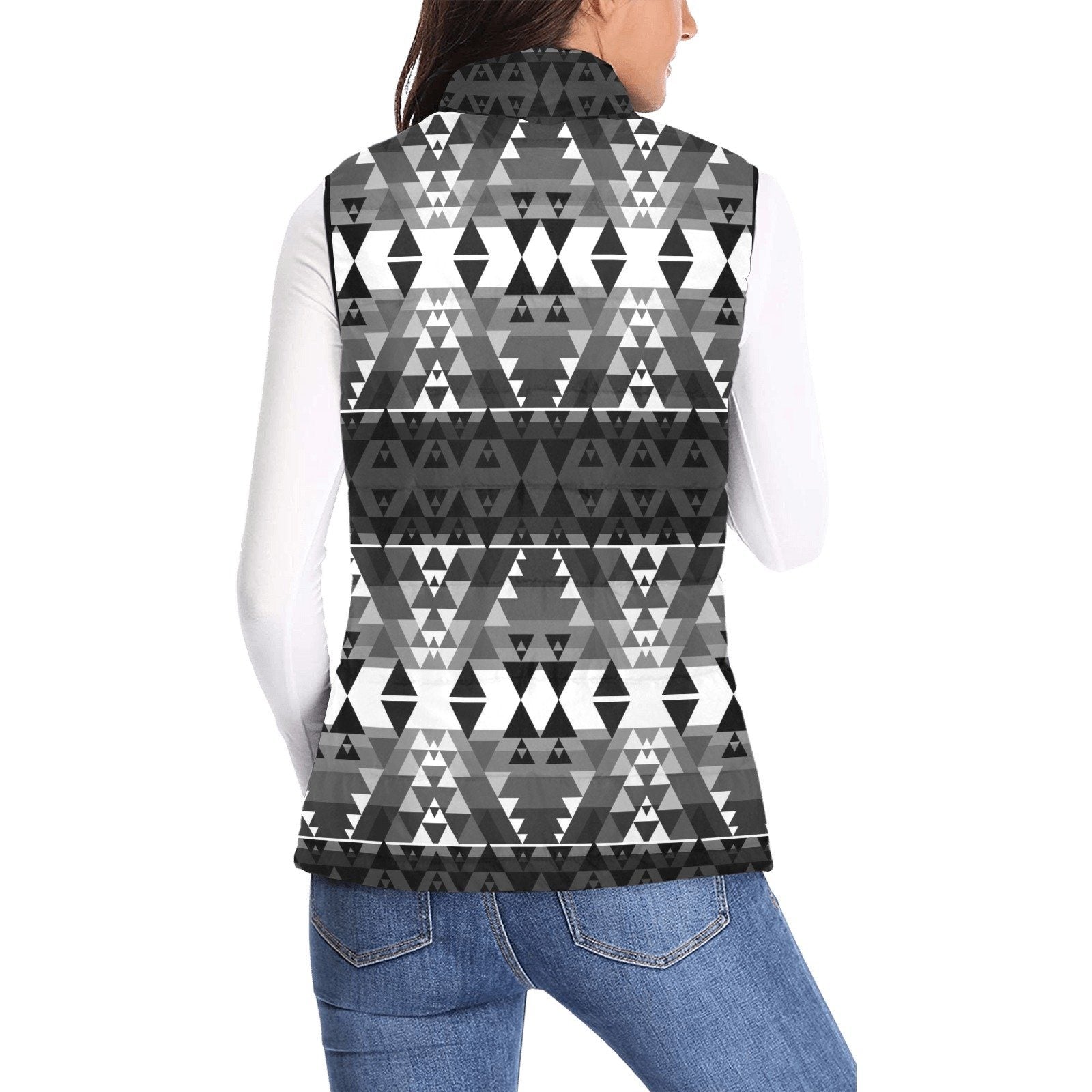 Writing on Stone Black and White Women's Padded Vest Jacket (Model H44) Women's Padded Vest Jacket (H44) e-joyer