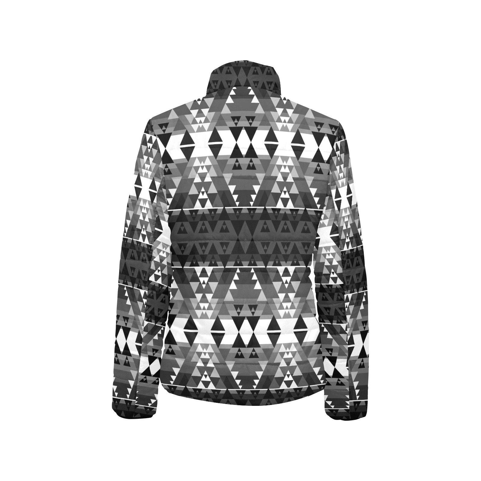 Writing on Stone Black and White Women's Stand Collar Padded Jacket (Model H41) jacket e-joyer