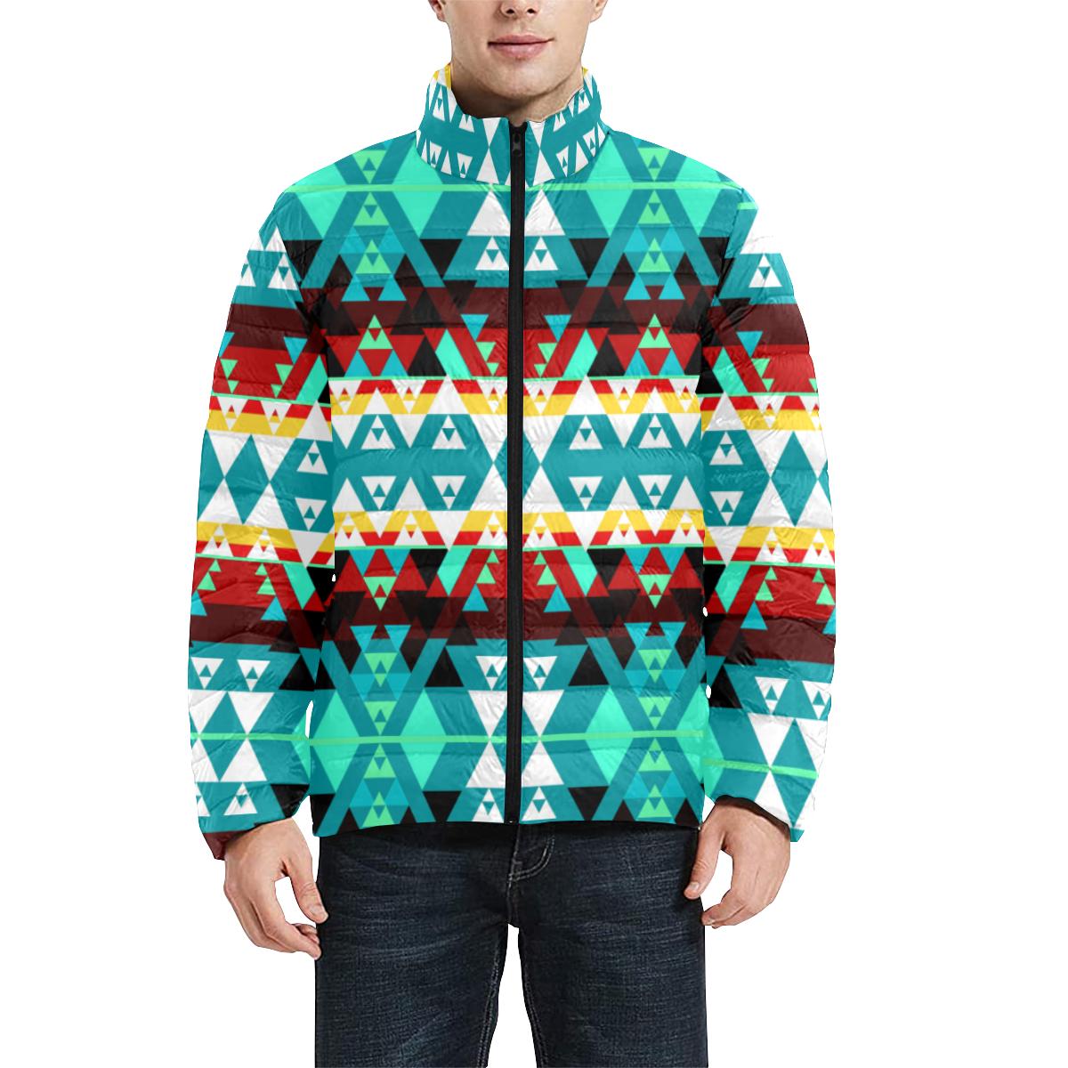 Writing on Stone Wheel Men's Stand Collar Padded Jacket (Model H41) Men's Stand Collar Padded Jacket (H41) e-joyer