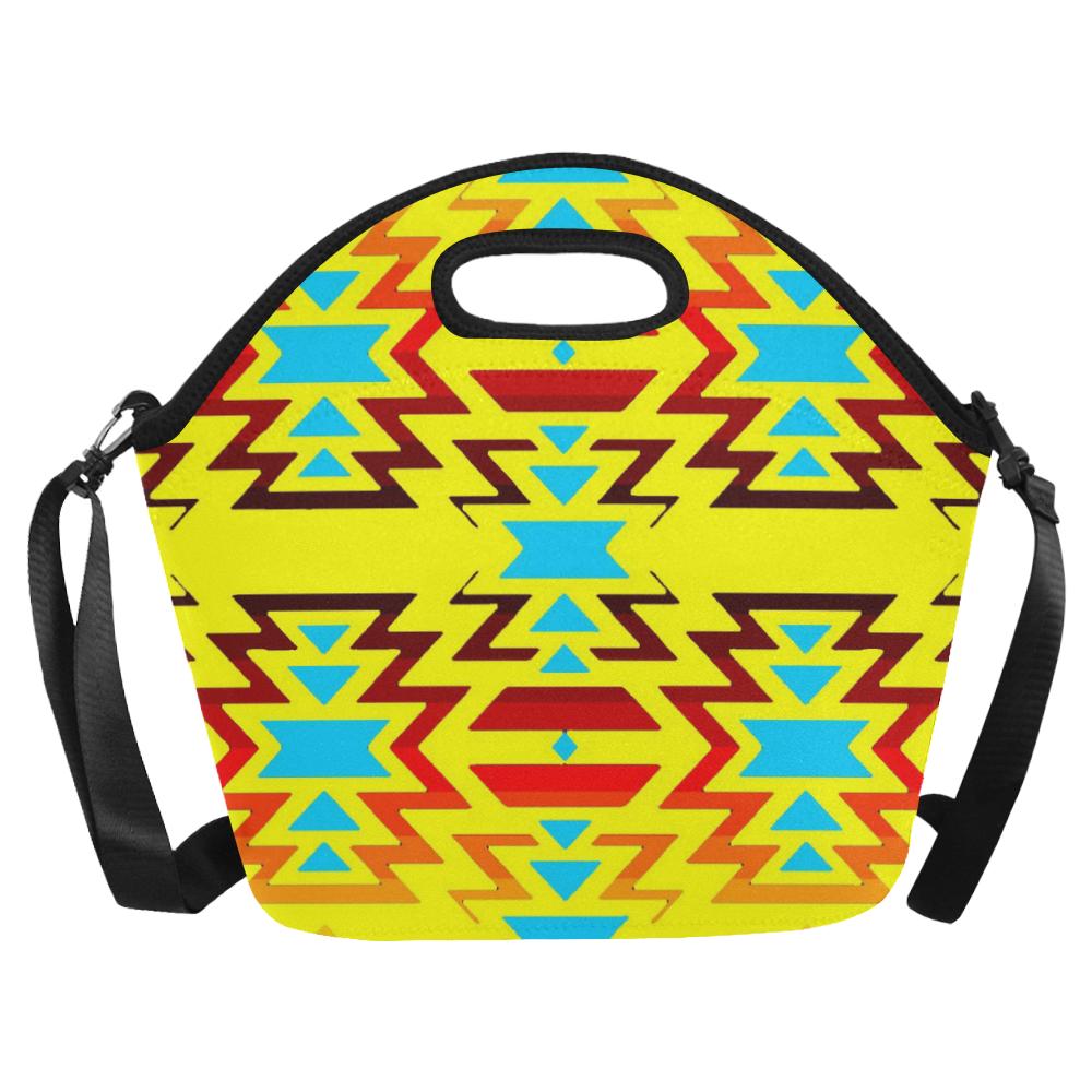 Yellow with Fire Large Insulated Neoprene Lunch Bag That Replaces Your Purse (Model 1669) Neoprene Lunch Bag/Large (1669) e-joyer