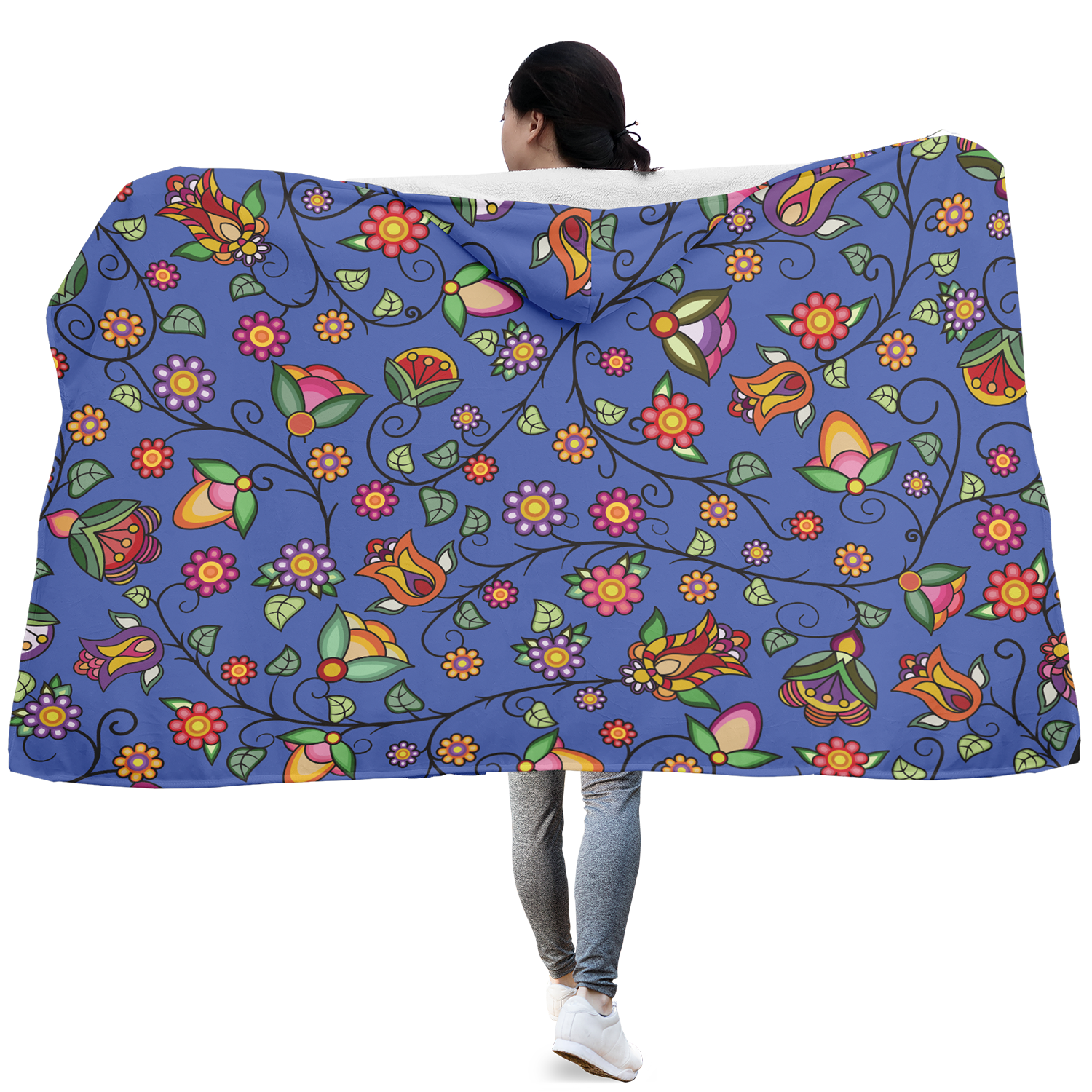 Heartbeat Petals Blue Hooded Blanket