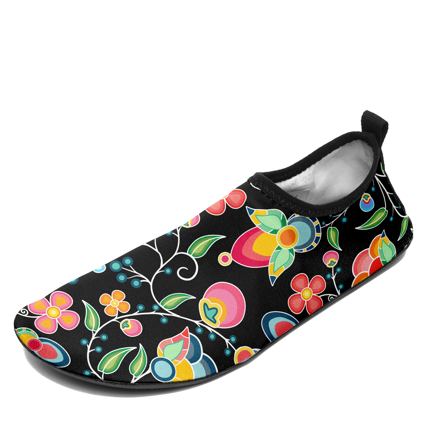 Floral Bounty Black Kid's Sockamoccs Slip On Shoes