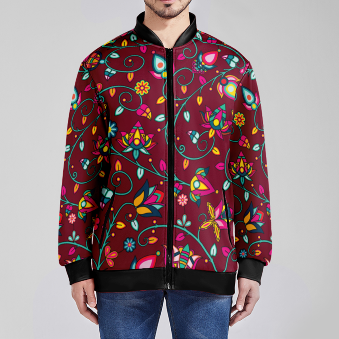 Thorny Path Cranberry Zippered Collared Lightweight Jacket