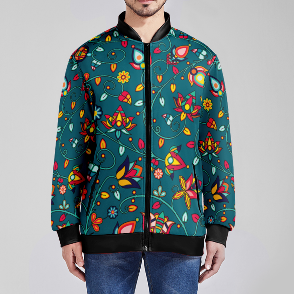 Thorny Path Teal Zippered Collared Lightweight Jacket