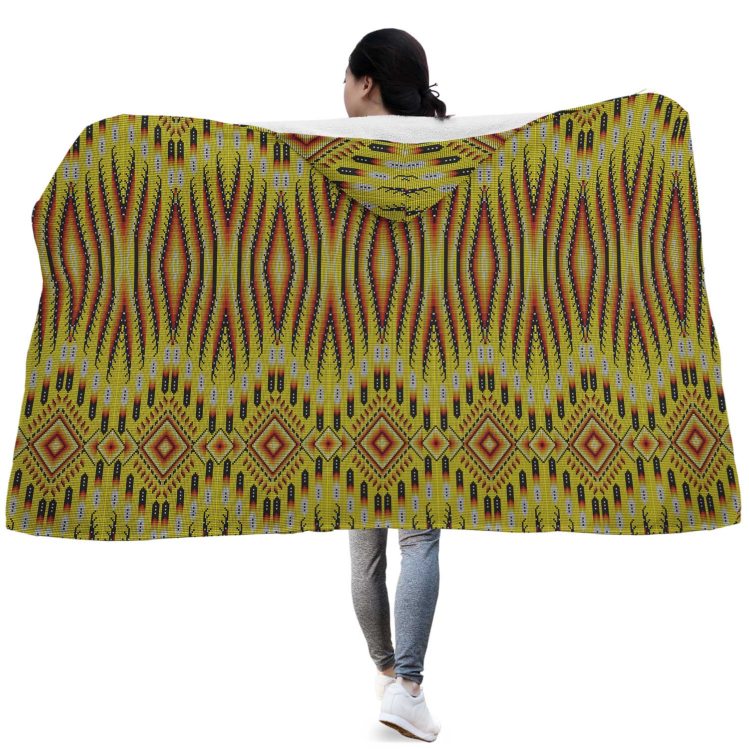 Fire Feather Yellow Hooded Blanket